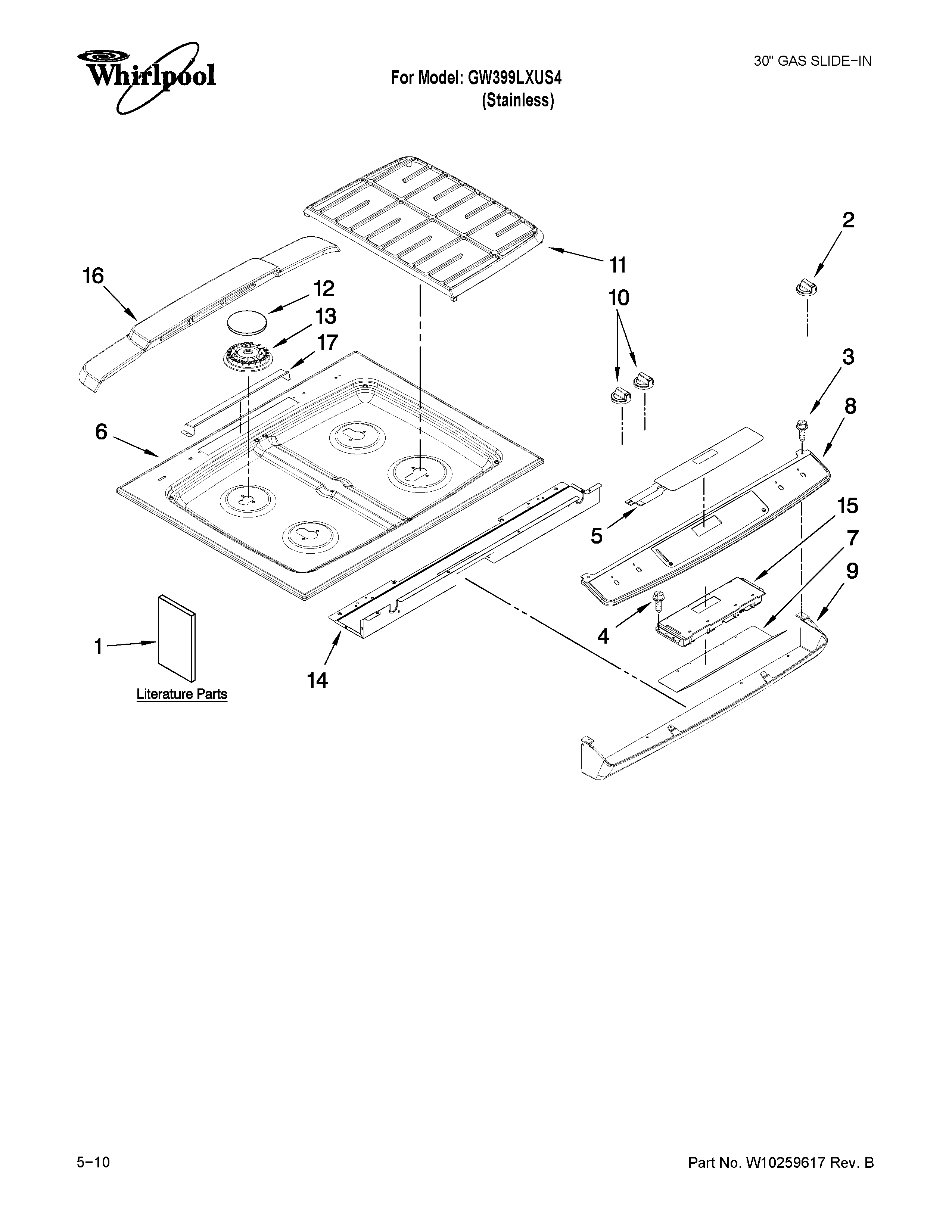 Whirlpool GW399LXUS4 cooktop parts diagram