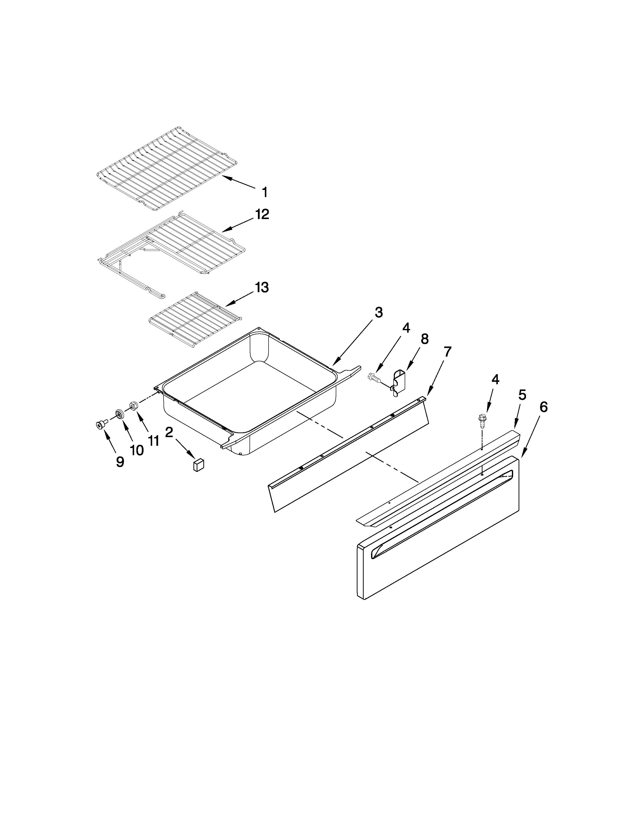 Whirlpool GW399LXUS4 drawer and rack parts diagram