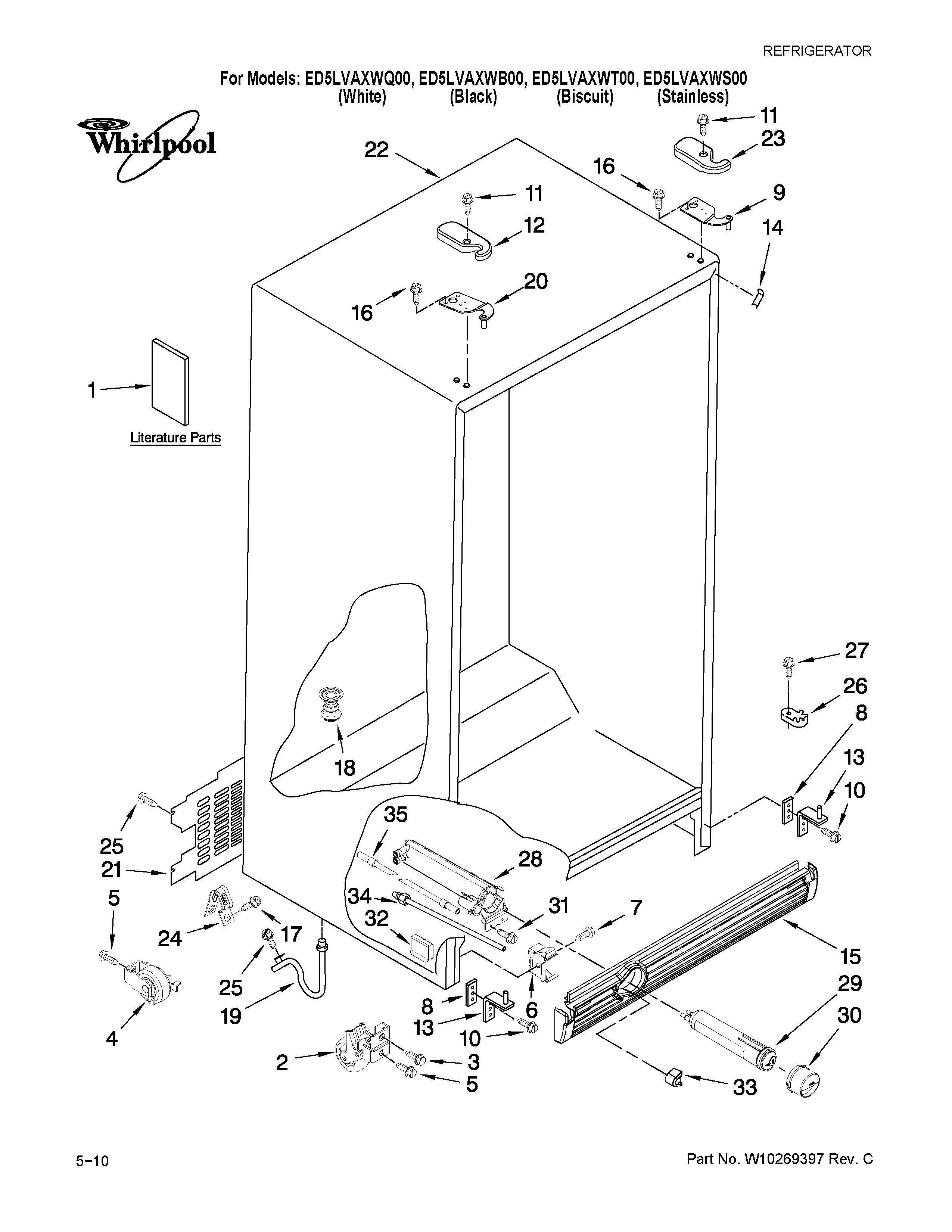 Whirlpool ED5LVAXWS00 cabinet parts diagram
