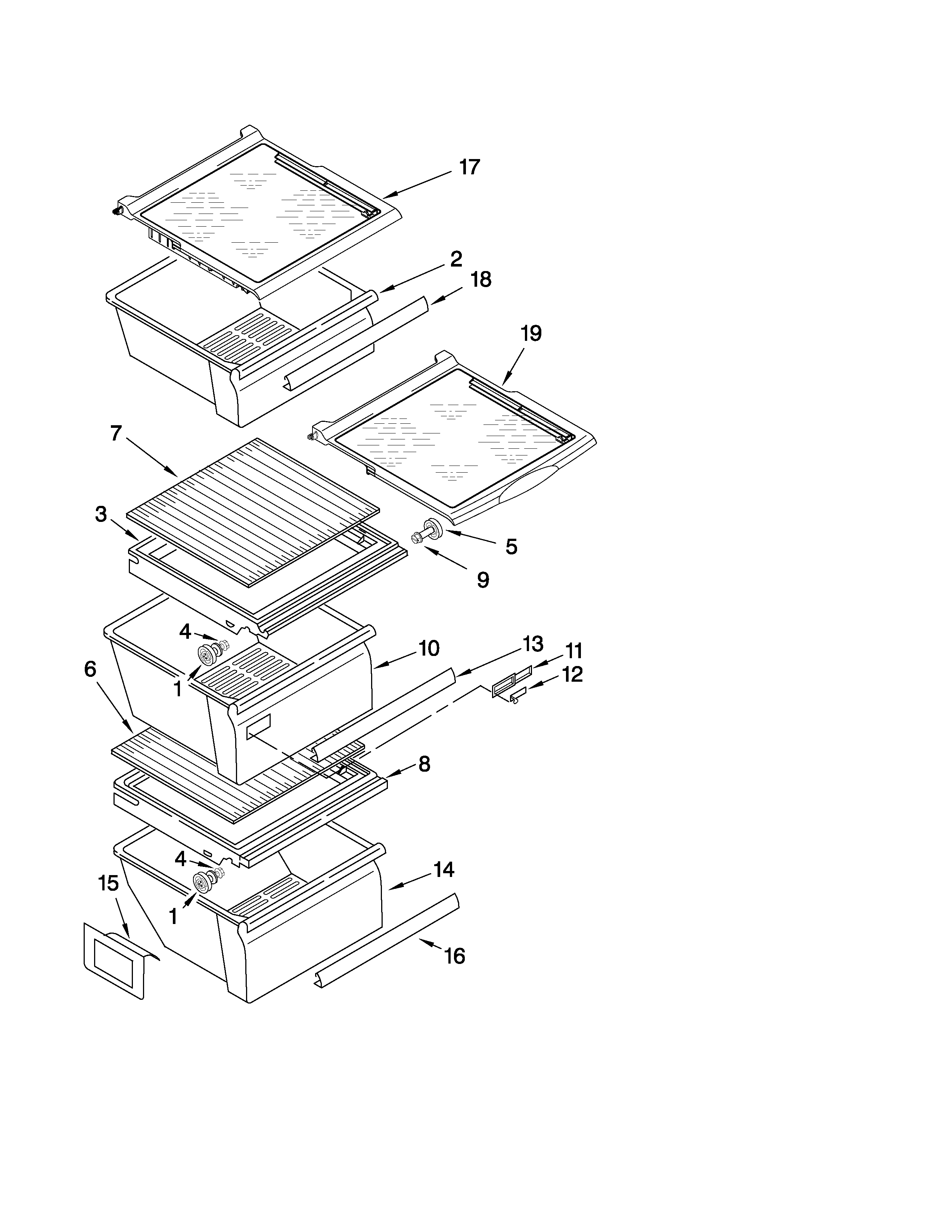 Whirlpool ED5LVAXWS00 refrigerator shelf parts diagram