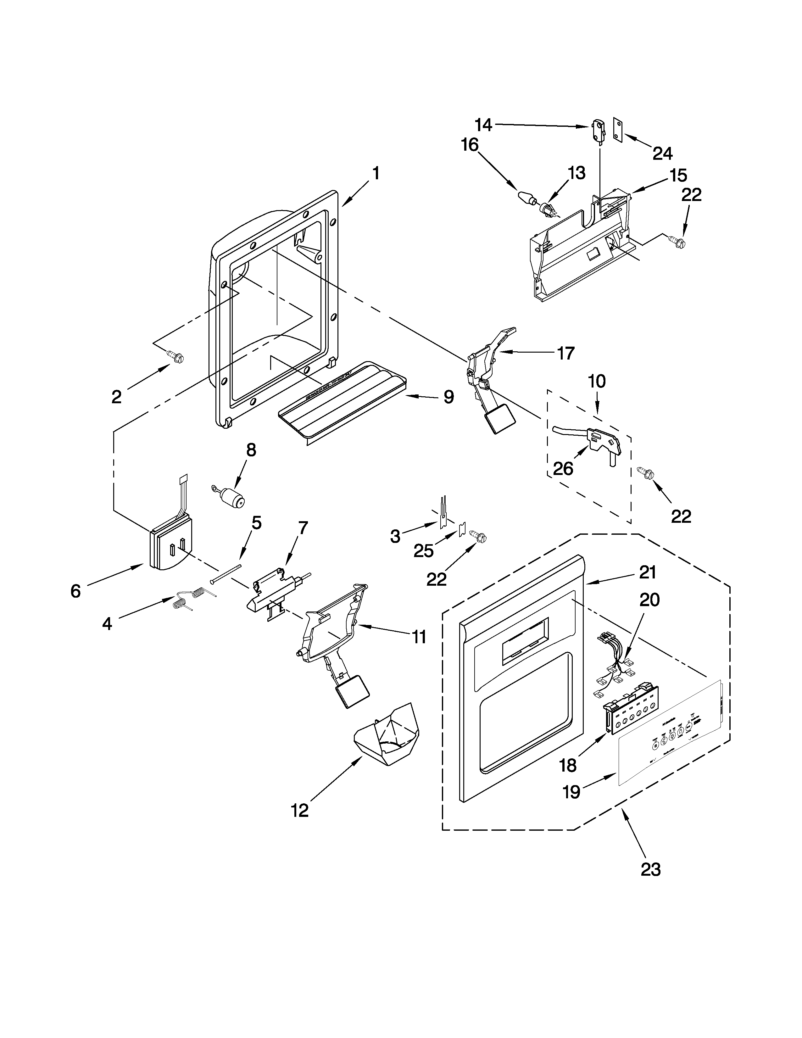 Whirlpool ED5LVAXWS00 dispenser front parts diagram