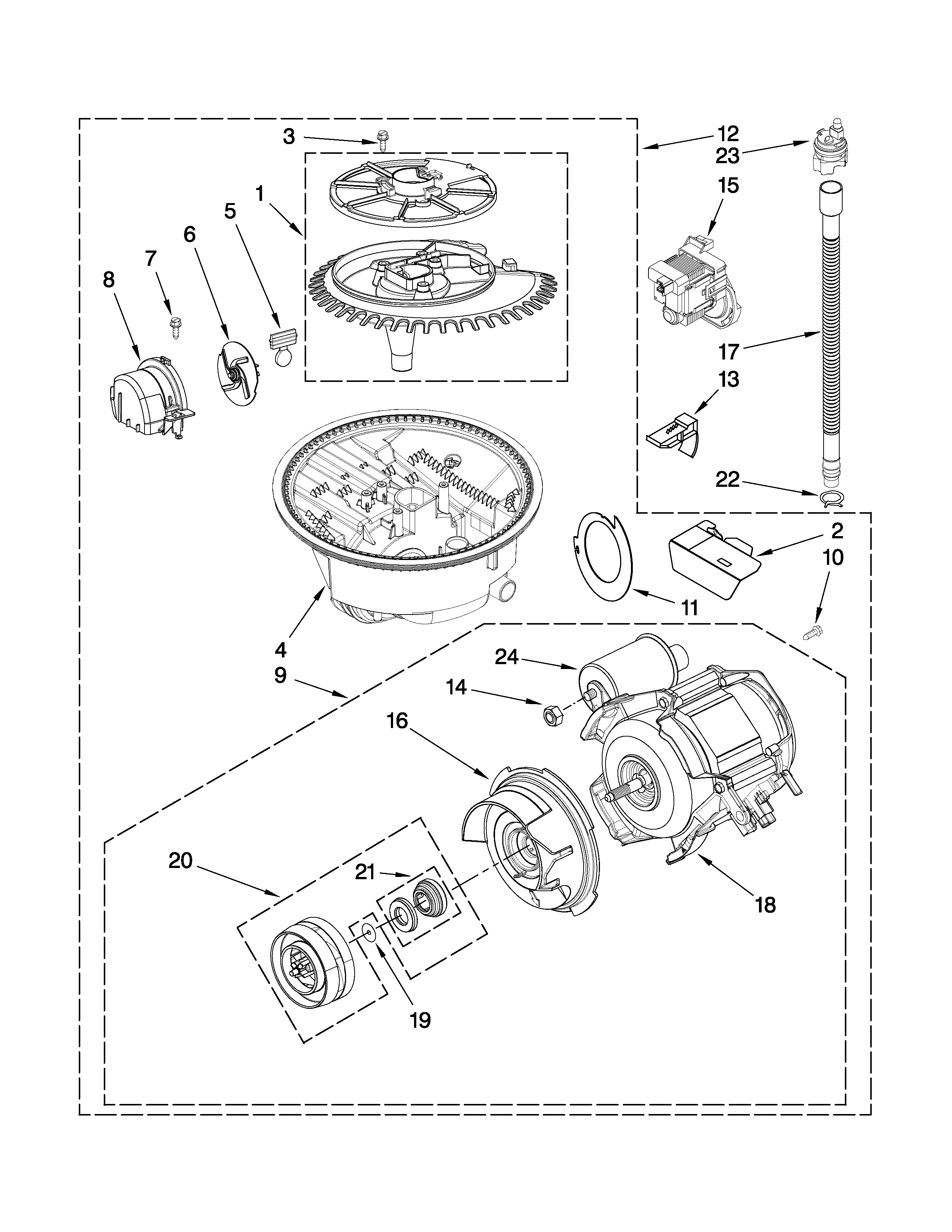 KitchenAid KUDS30IVWH3 pump and motor parts diagram