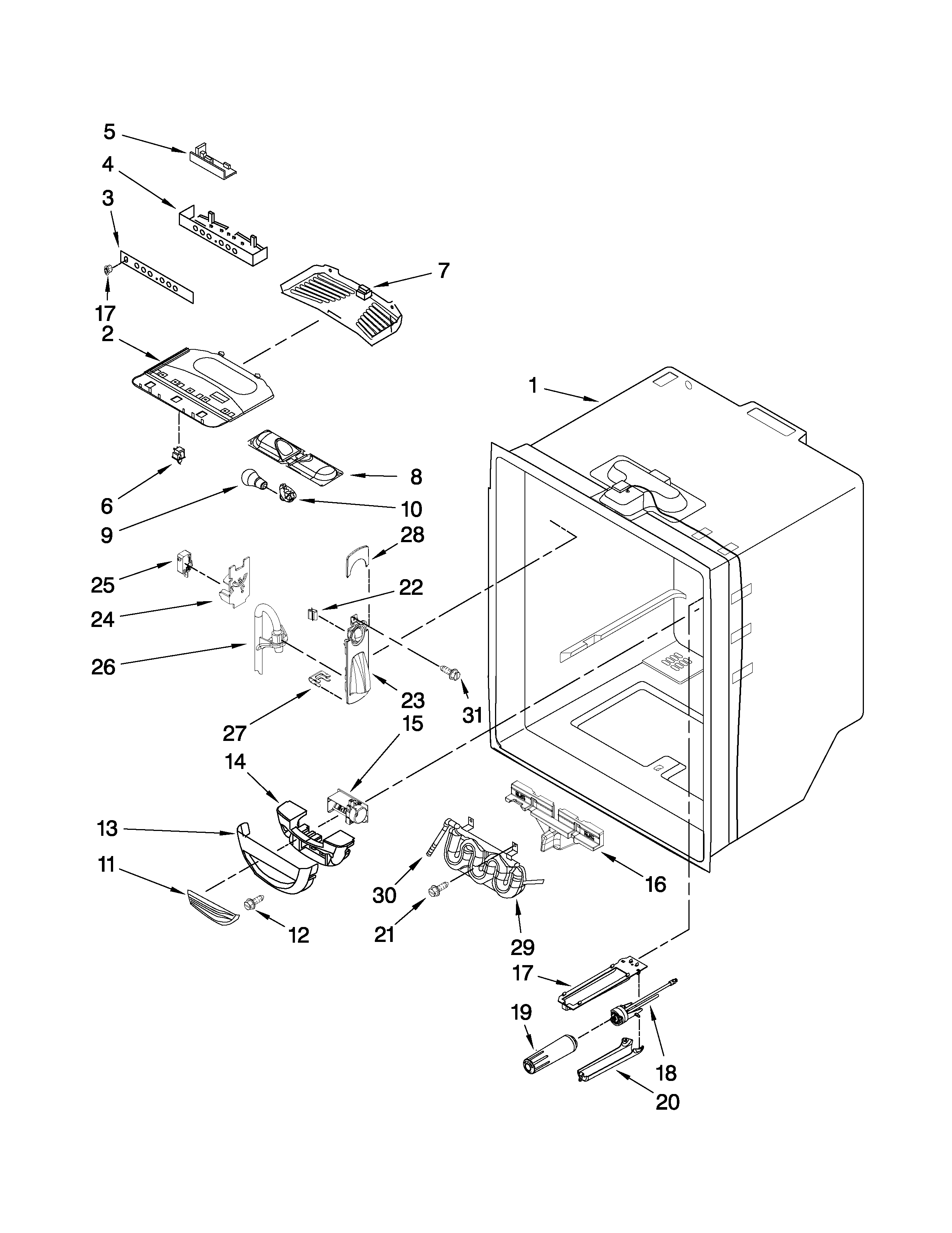 KitchenAid KBLS20EVMS4 refrigerator liner parts diagram