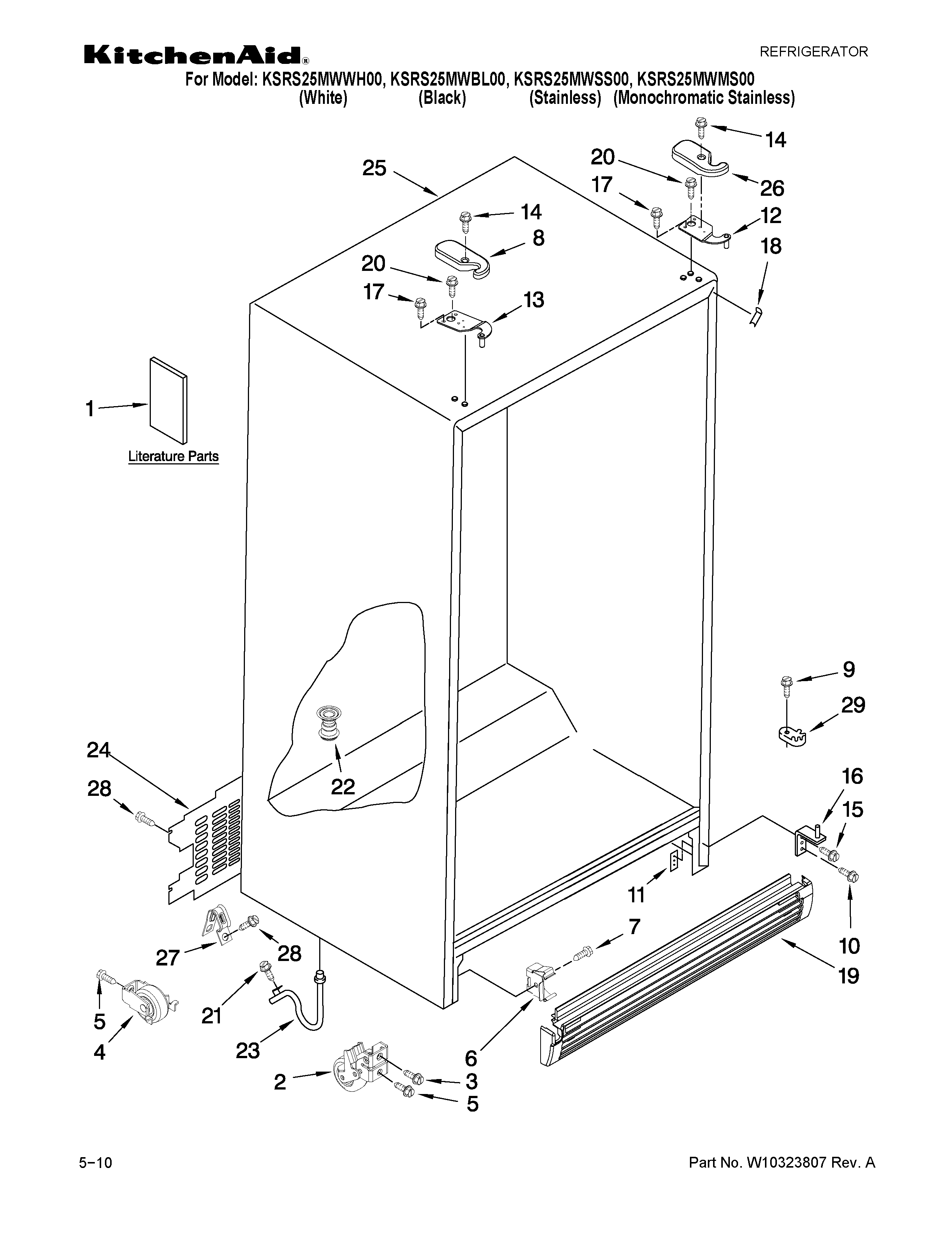 KitchenAid KSRS25MWSS00 cabinet parts diagram