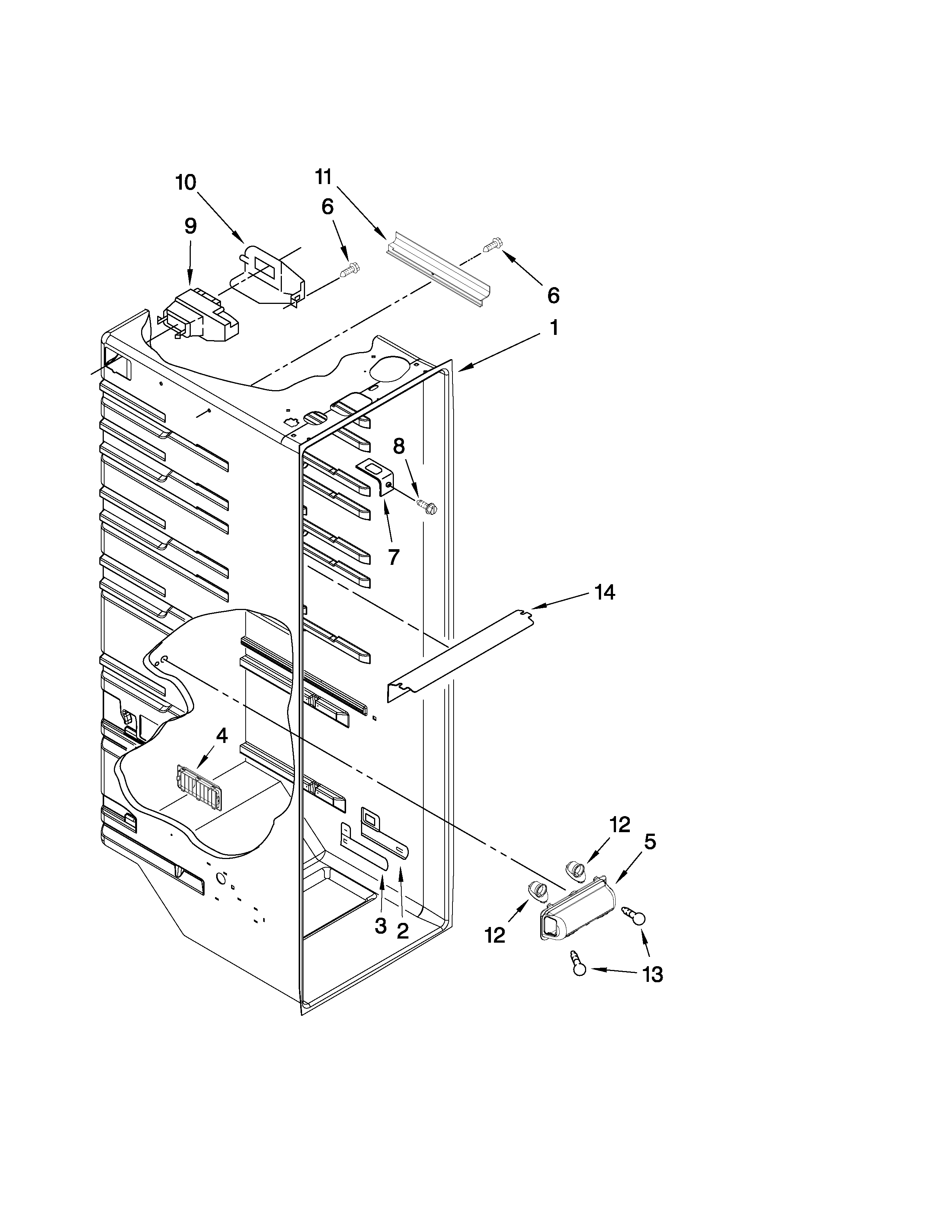 KitchenAid KSRS25MWSS00 refrigerator liner parts diagram