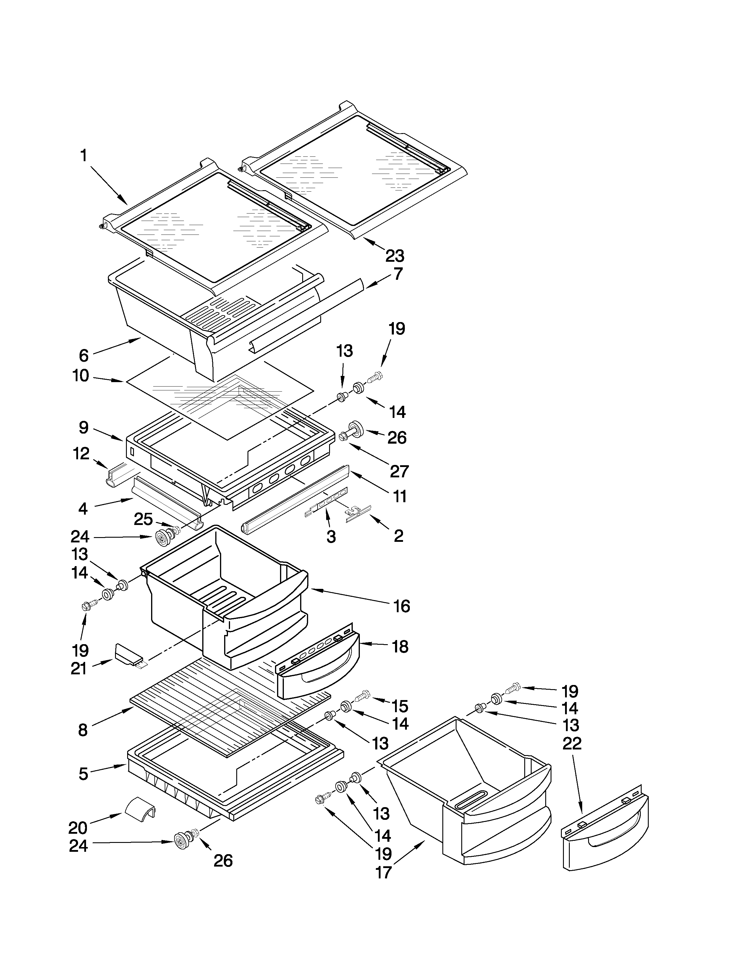 KitchenAid KSRS25MWSS00 refrigerator shelf parts diagram