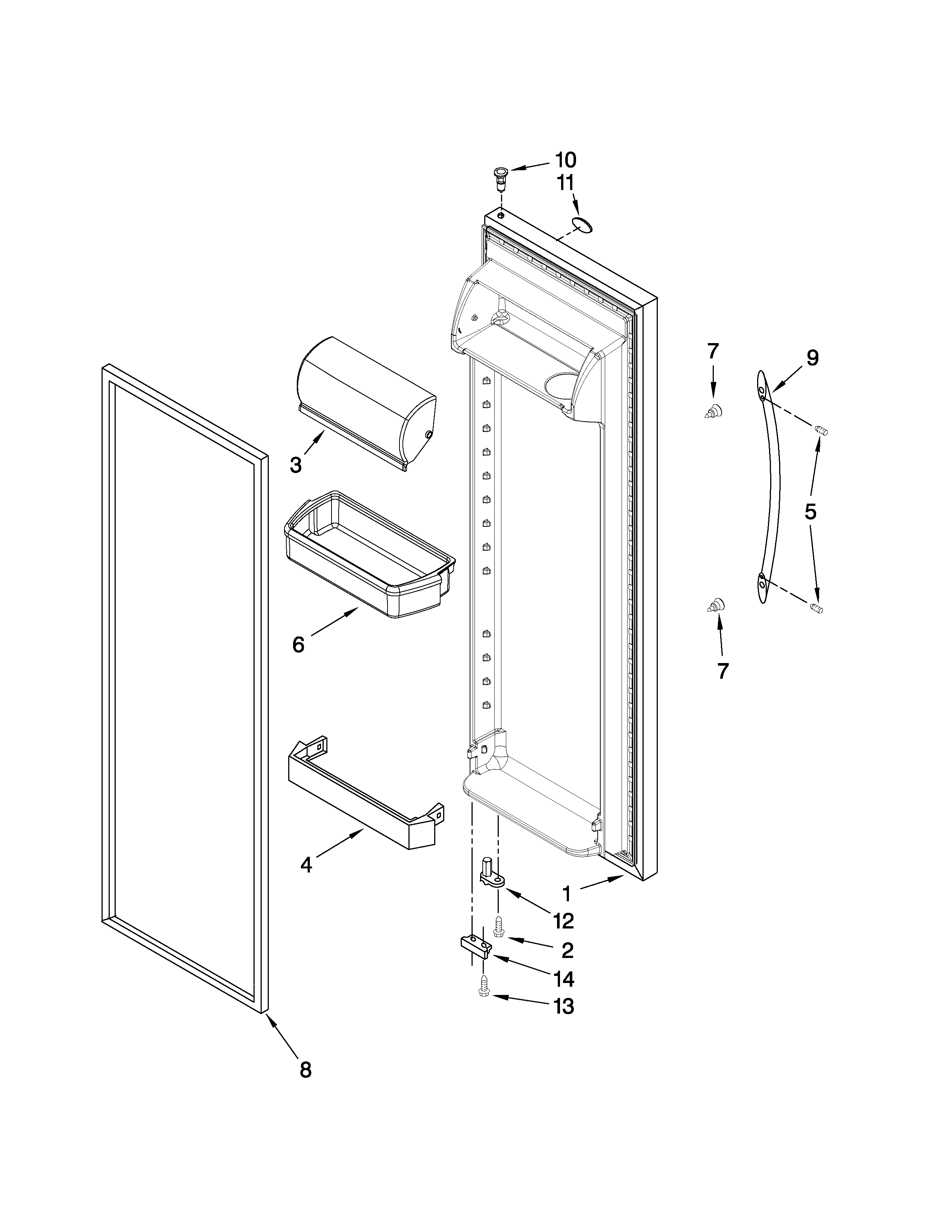 KitchenAid KSRS25MWSS00 refrigerator door parts diagram