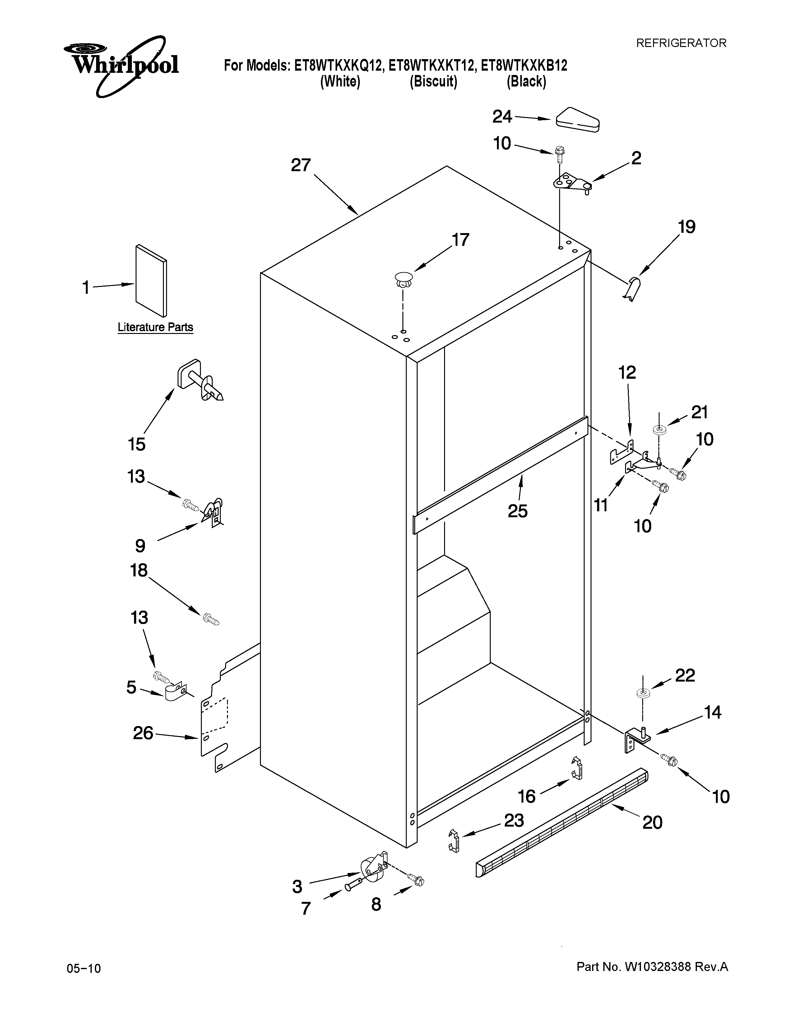 Whirlpool ET8WTKXKB12 cabinet parts diagram