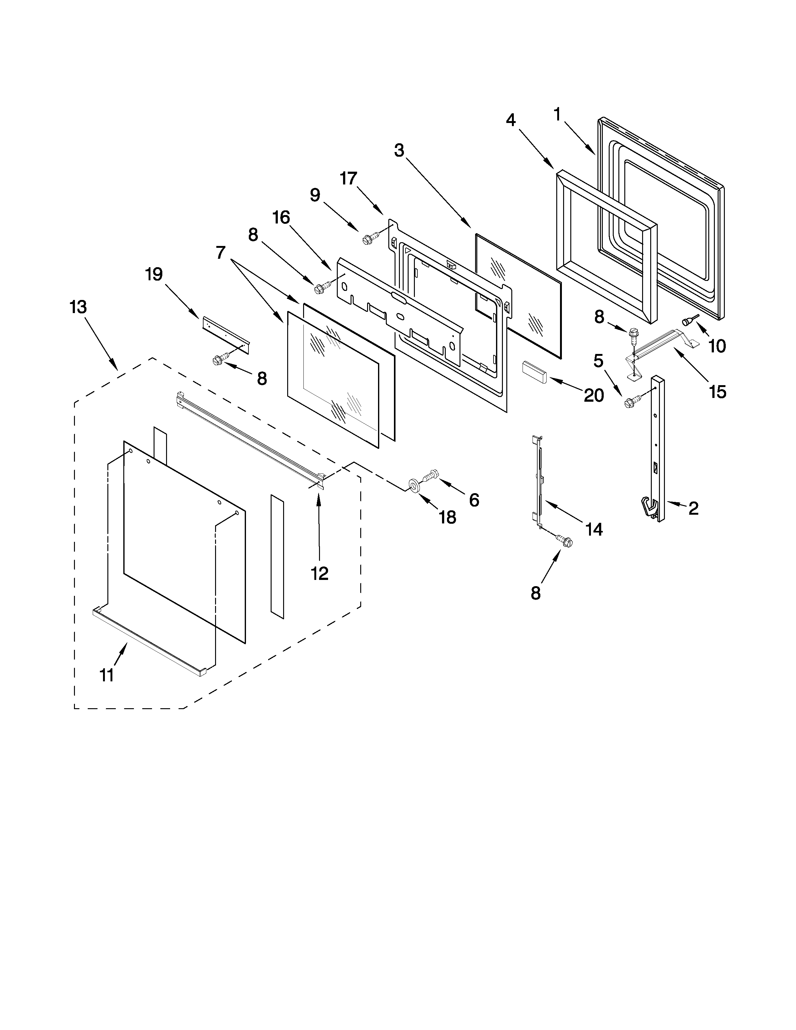 Ikea IBD650PXS00 oven door parts diagram