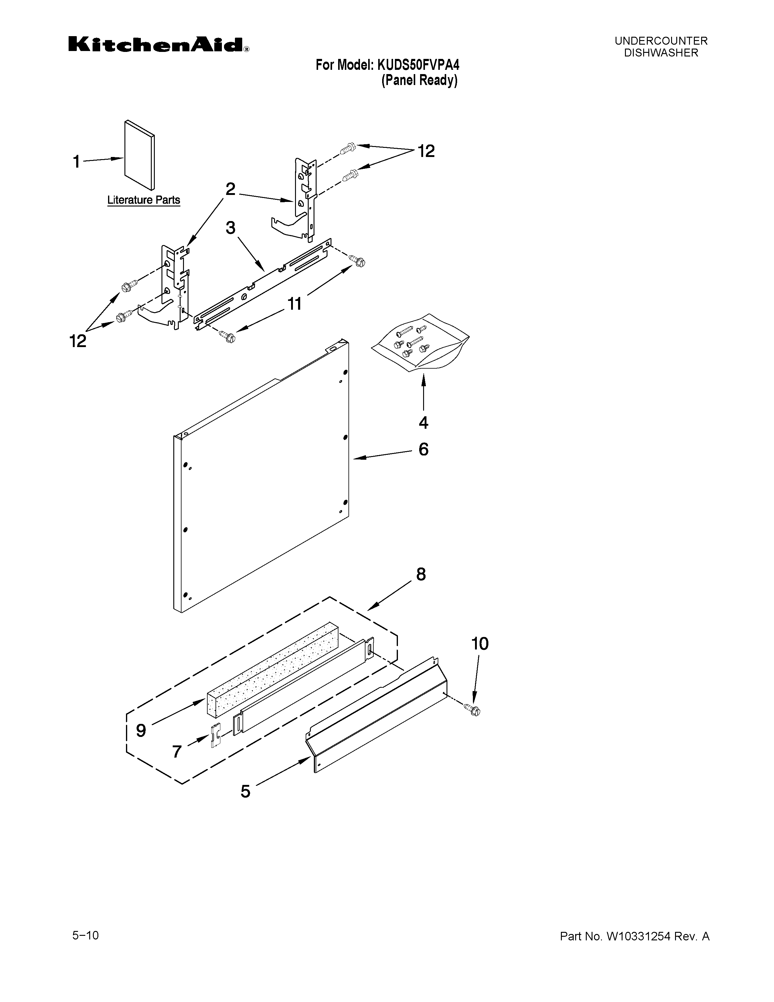 KitchenAid KUDS50FVPA4 door and panel parts diagram