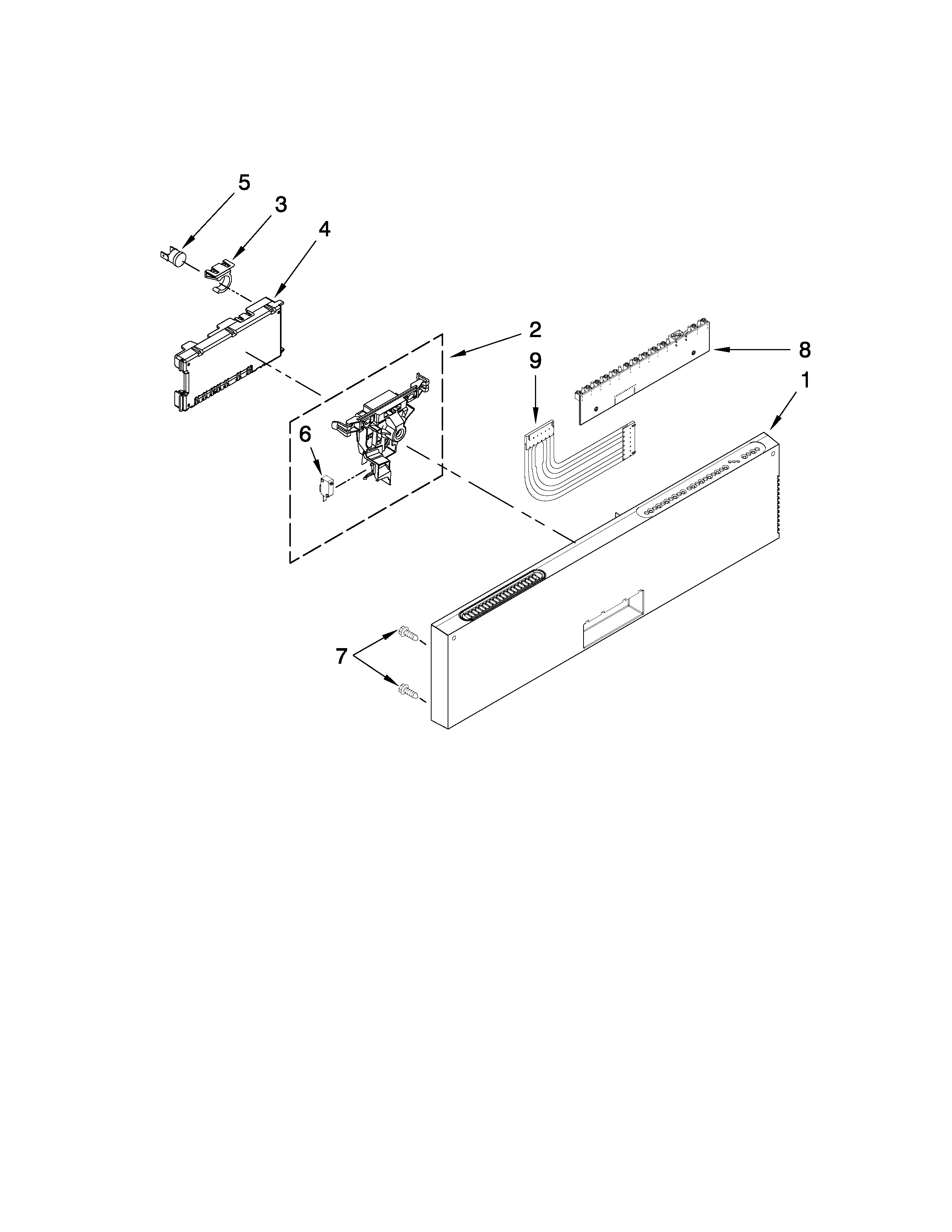 KitchenAid KUDS50FVPA4 control panel and latch parts diagram