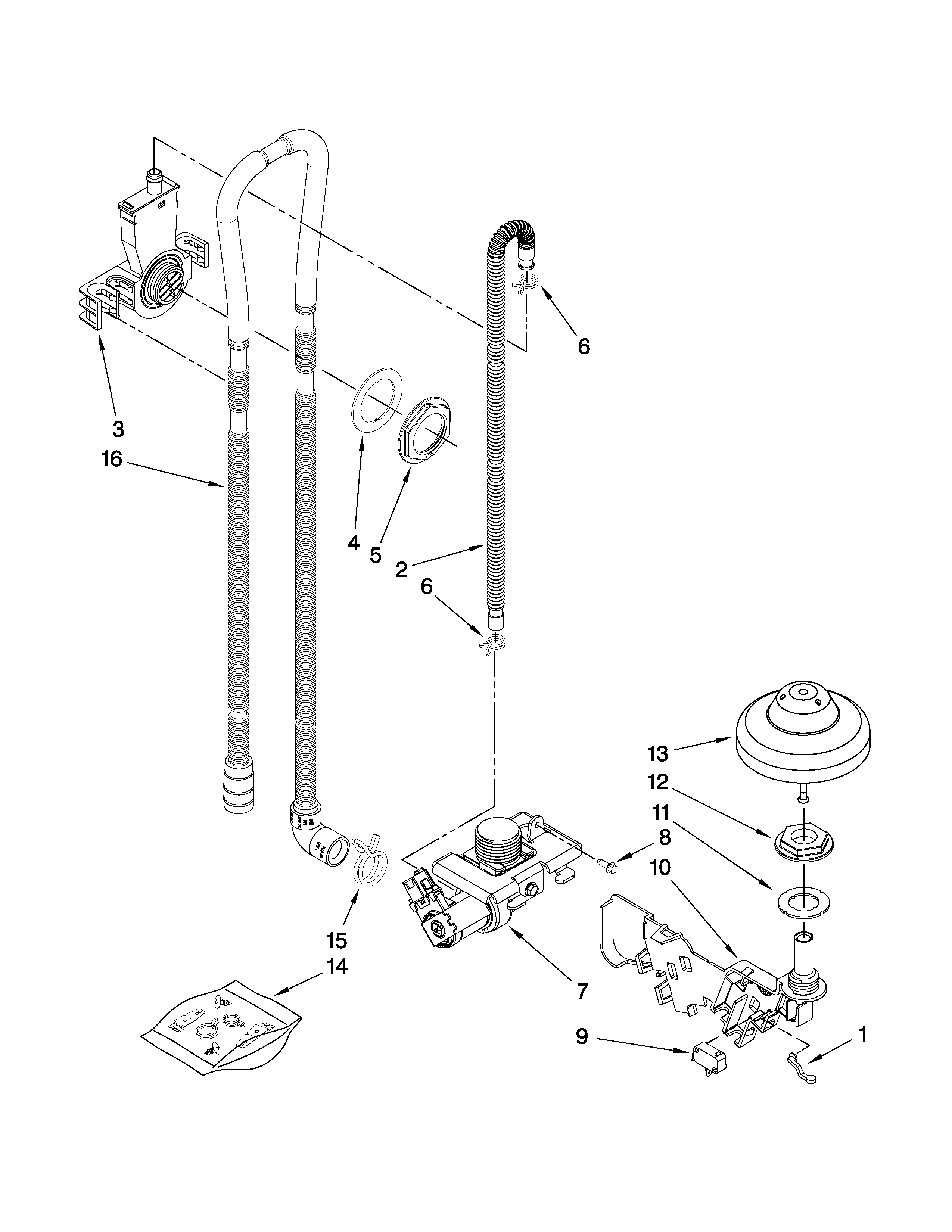 KitchenAid KUDS50FVPA4 fill, drain and overfill parts diagram