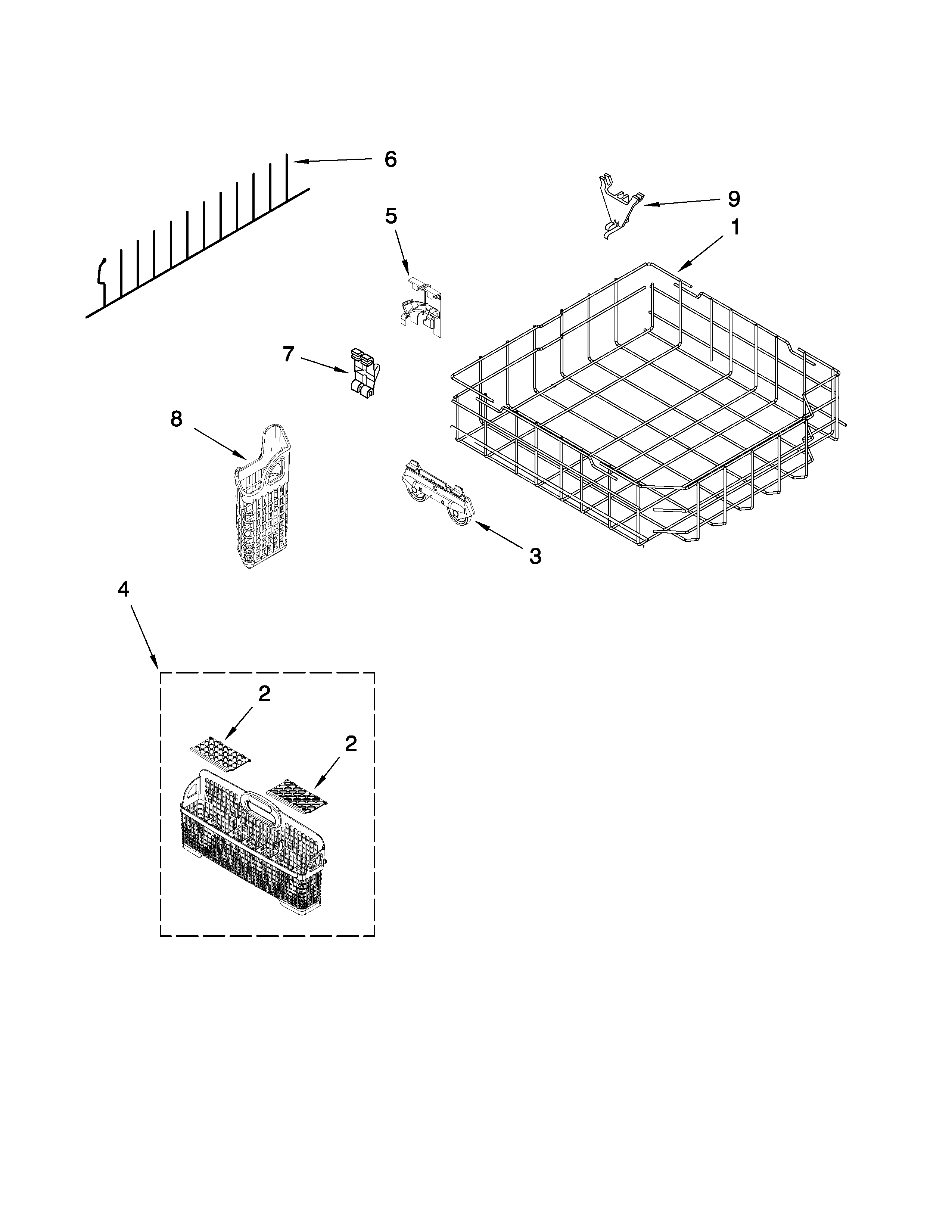 KitchenAid KUDS50FVPA4 lower rack parts diagram