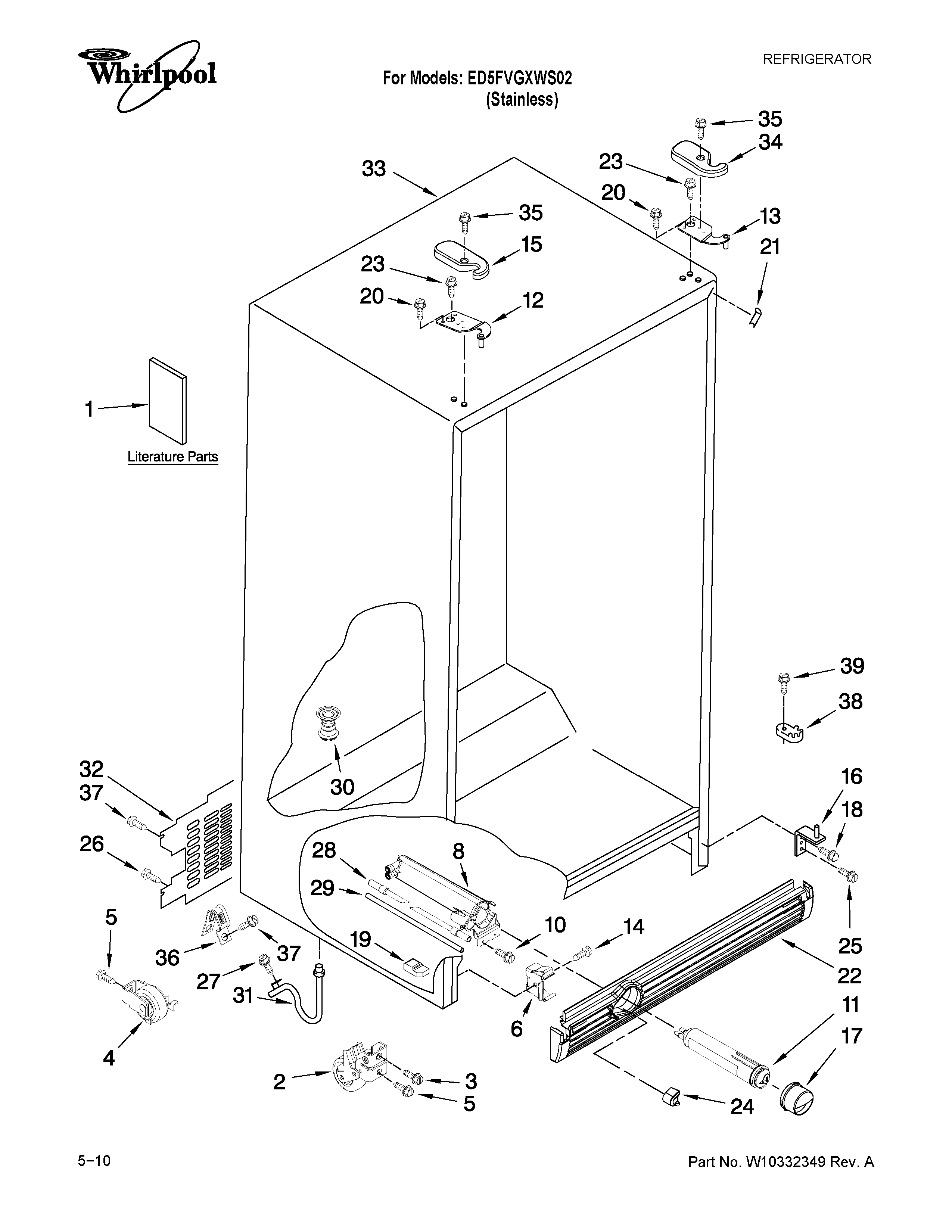 Whirlpool ED5FVGXWS02 cabinet parts diagram