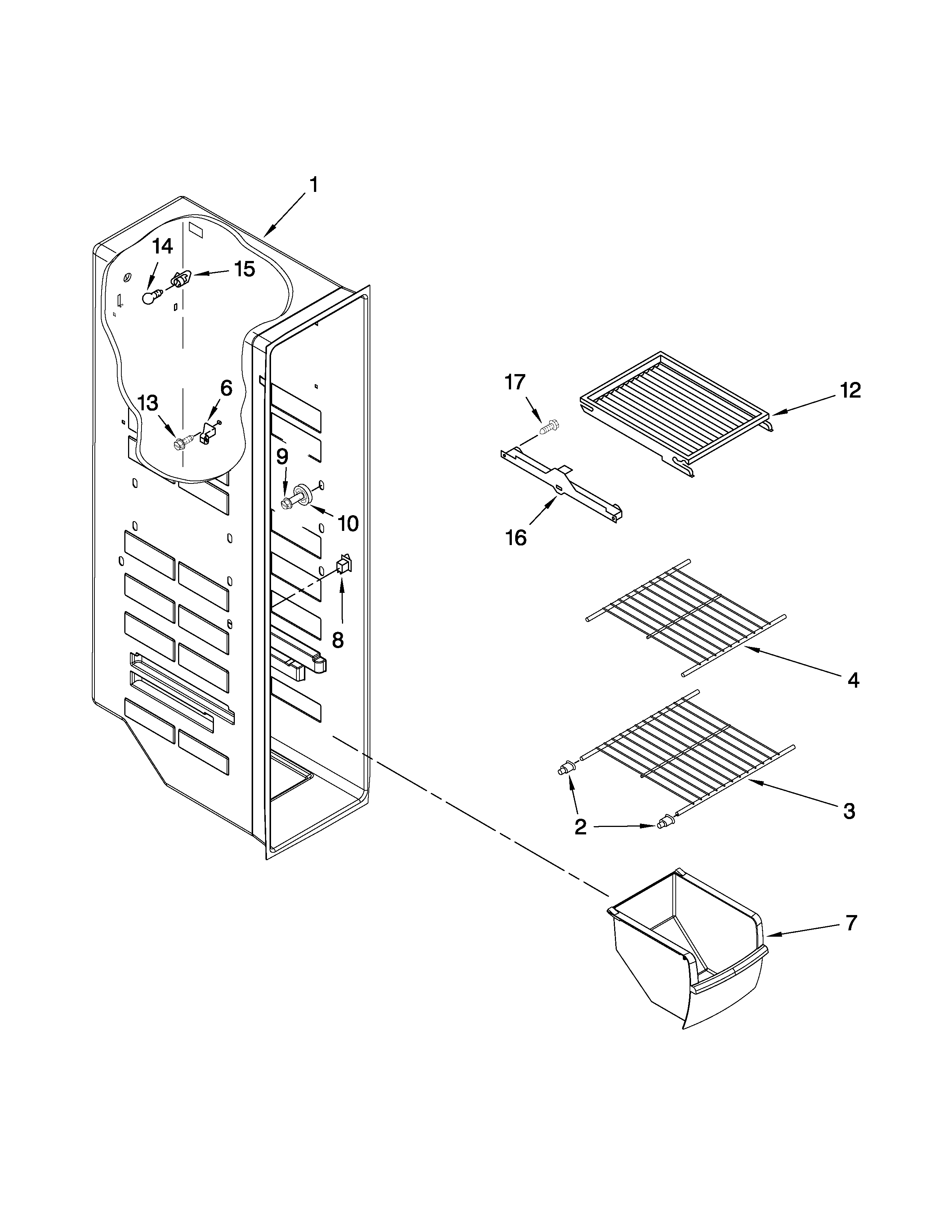 Whirlpool ED5FVGXWS02 freezer liner parts diagram