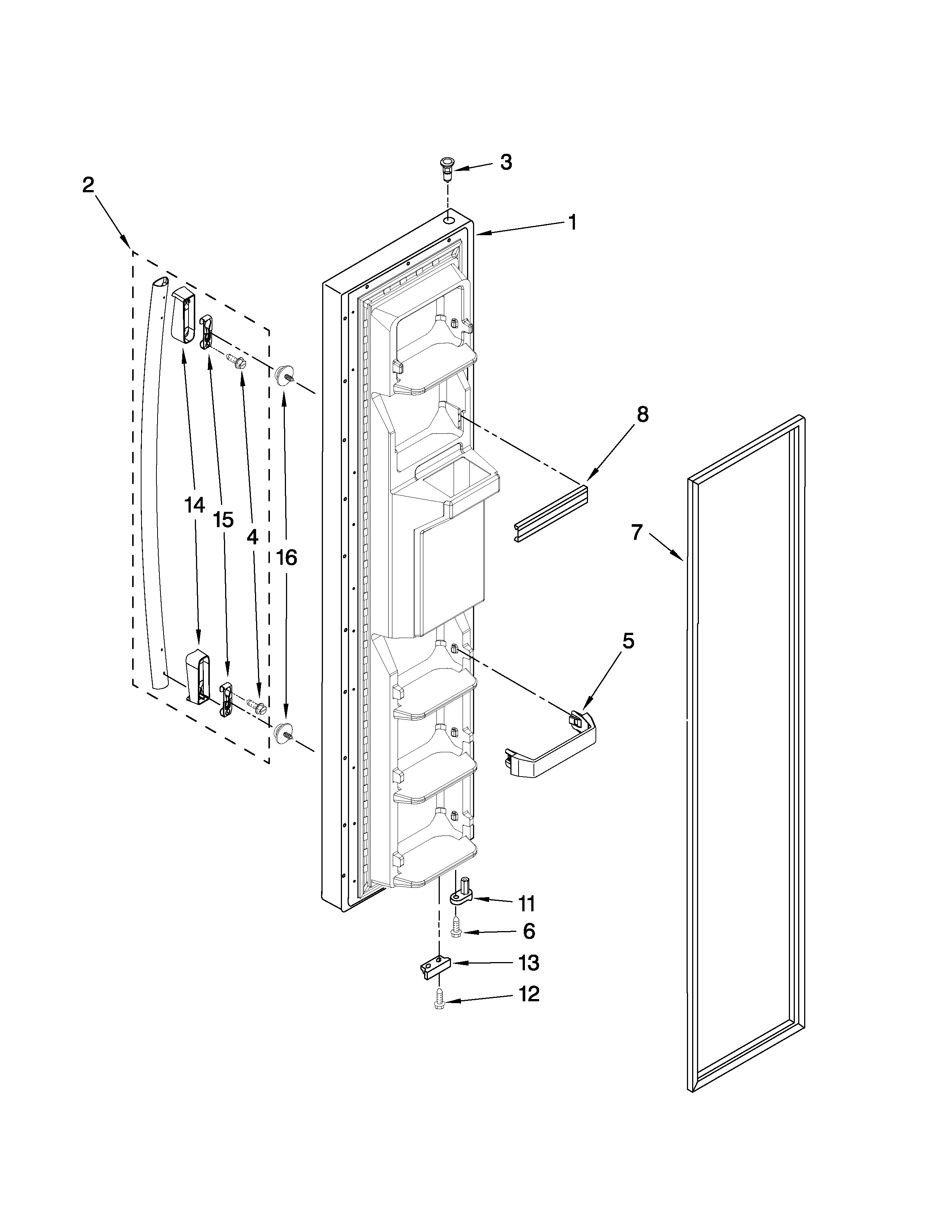 Whirlpool ED5FVGXWS02 freezer door parts diagram