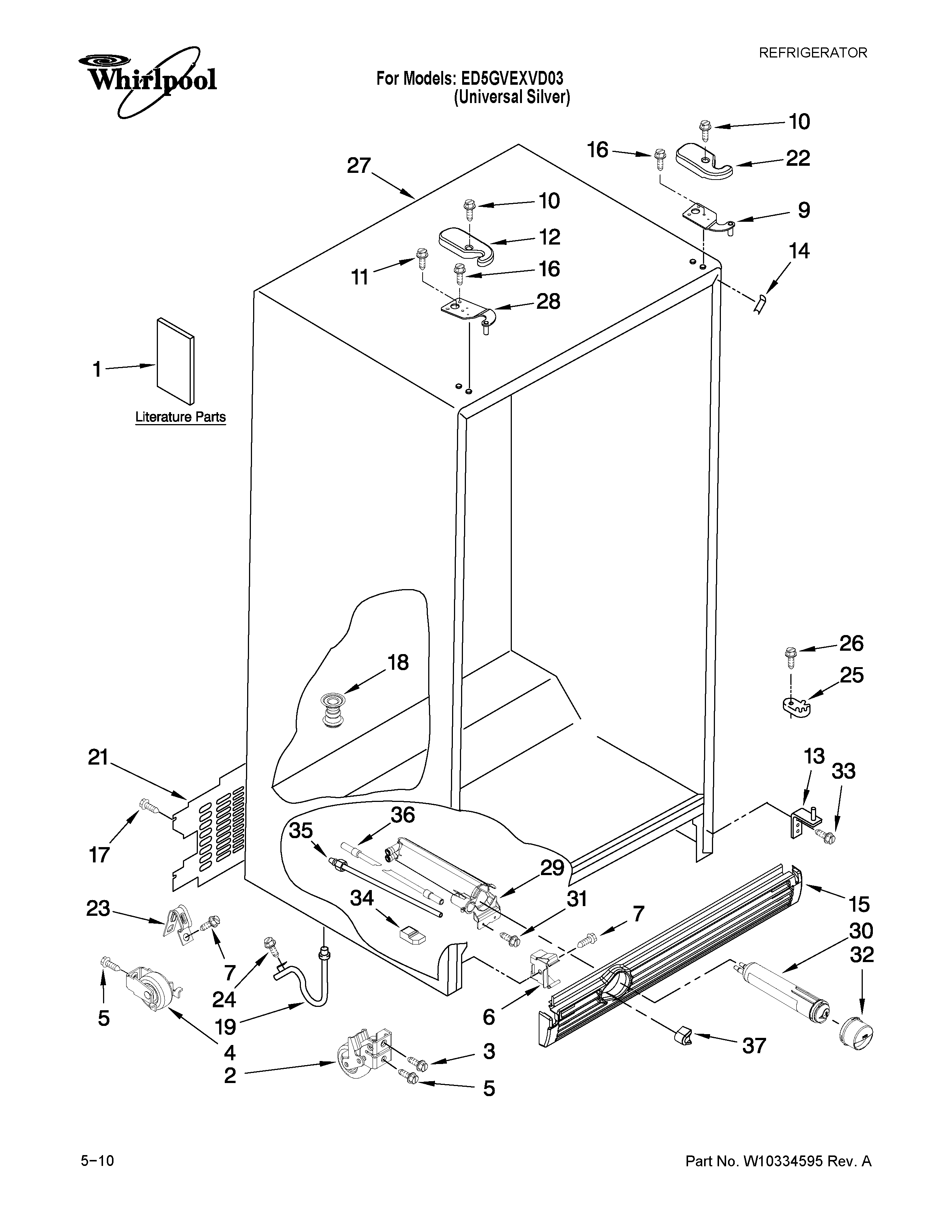 Whirlpool ED5GVEXVD03 cabinet parts diagram