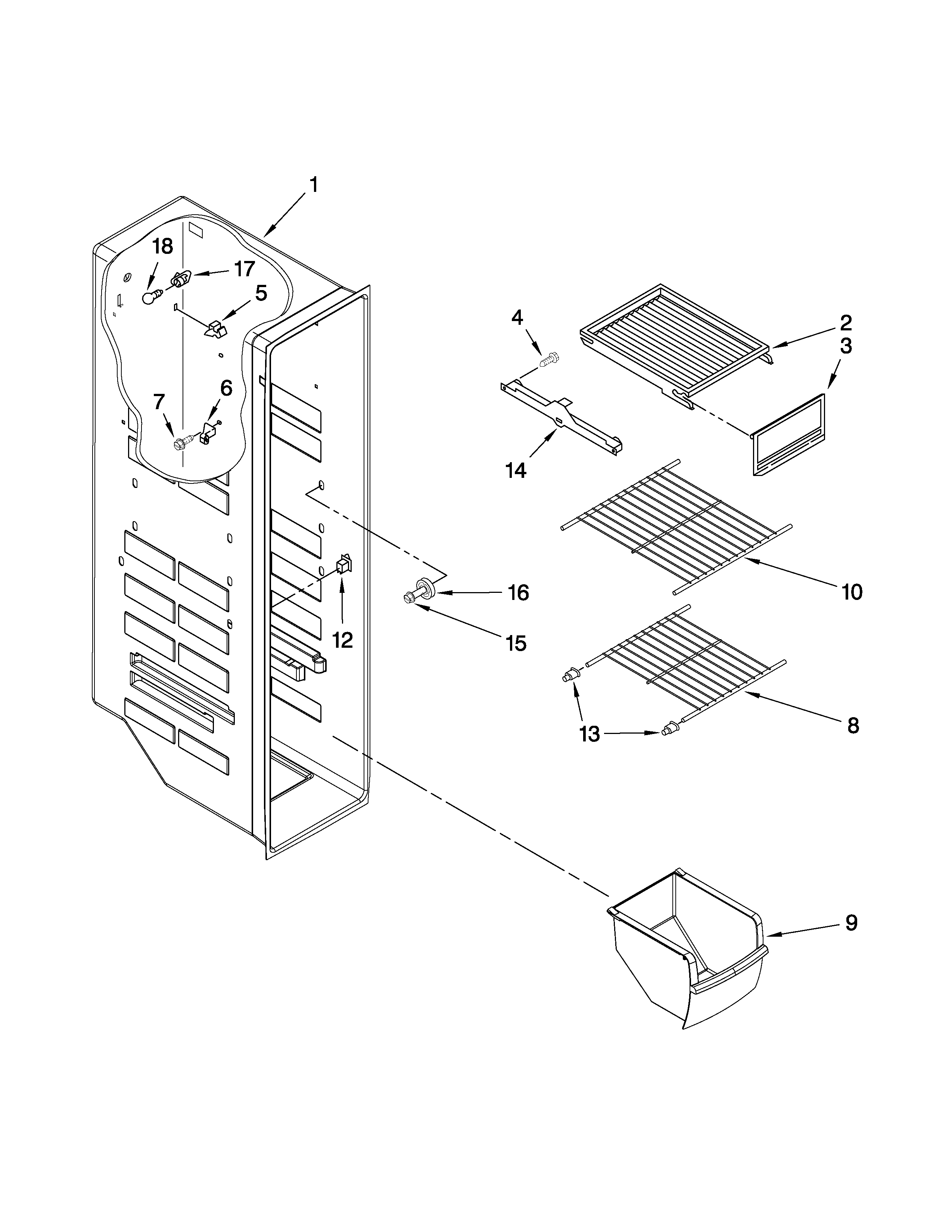 Whirlpool ED5GVEXVD03 freezer liner parts diagram