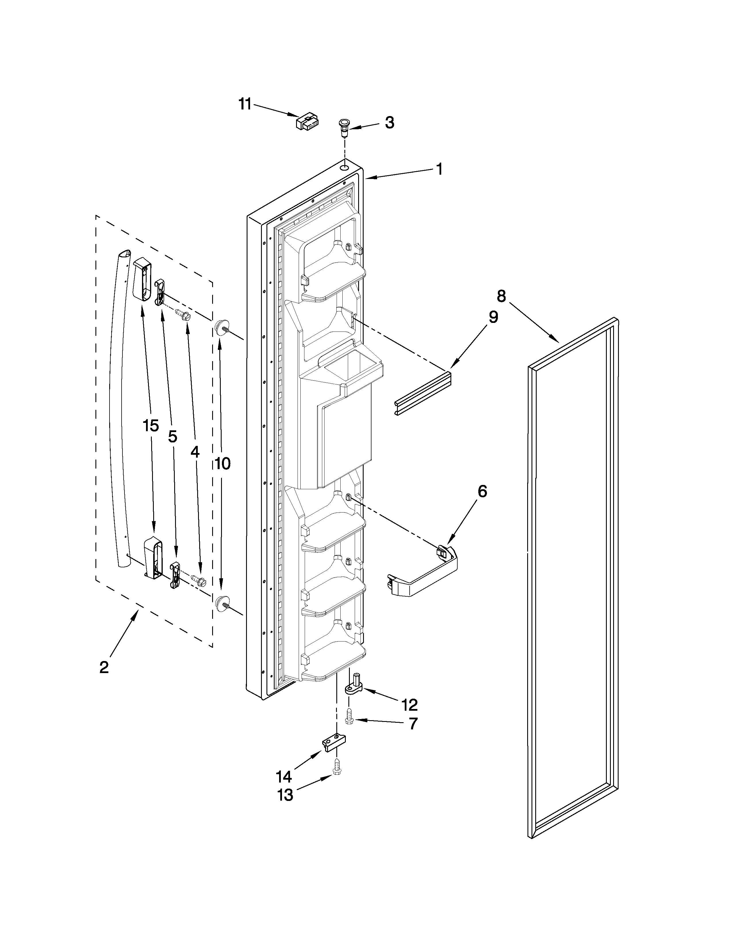 Whirlpool ED5GVEXVD03 freezer door parts diagram