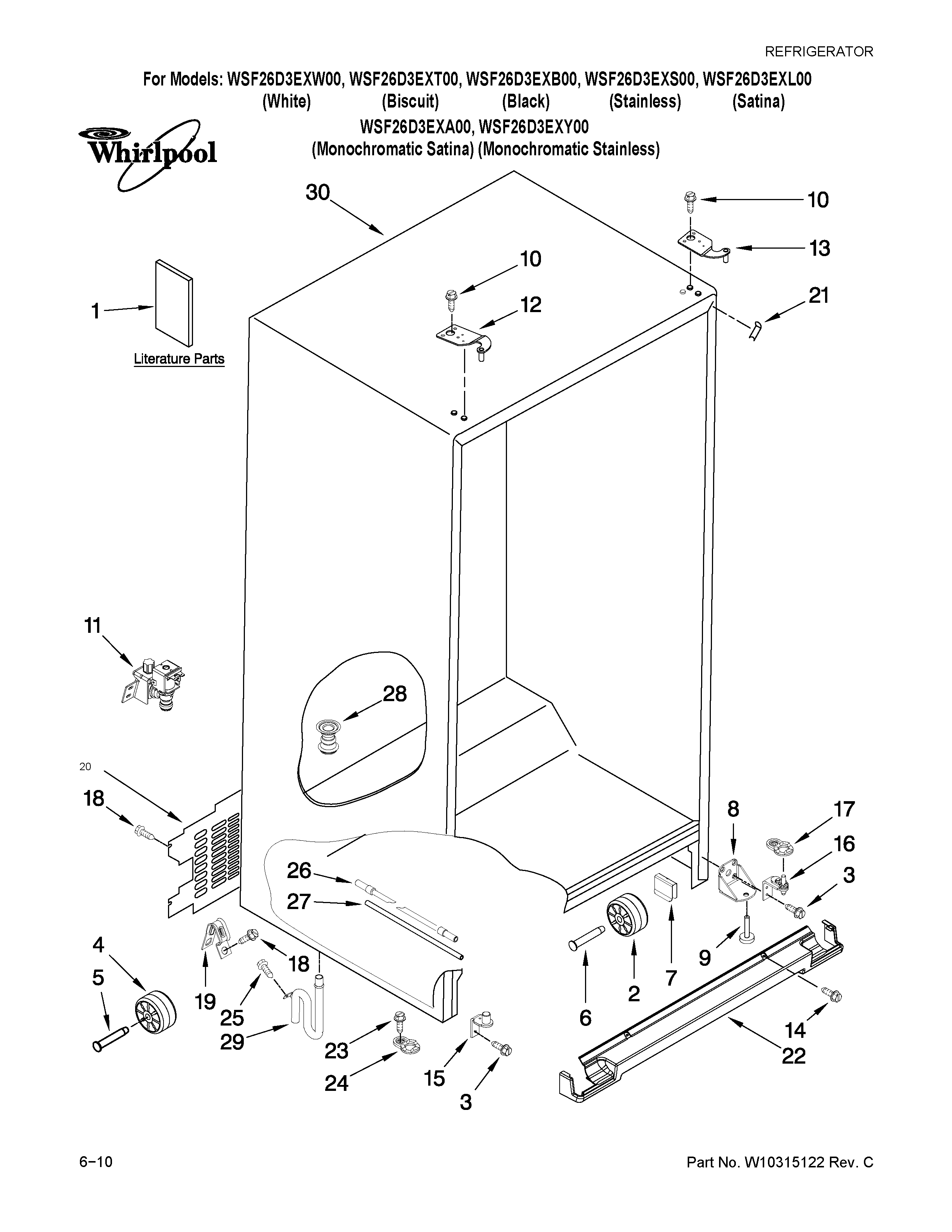 Whirlpool WSF26D3EXY00 cabinet parts diagram