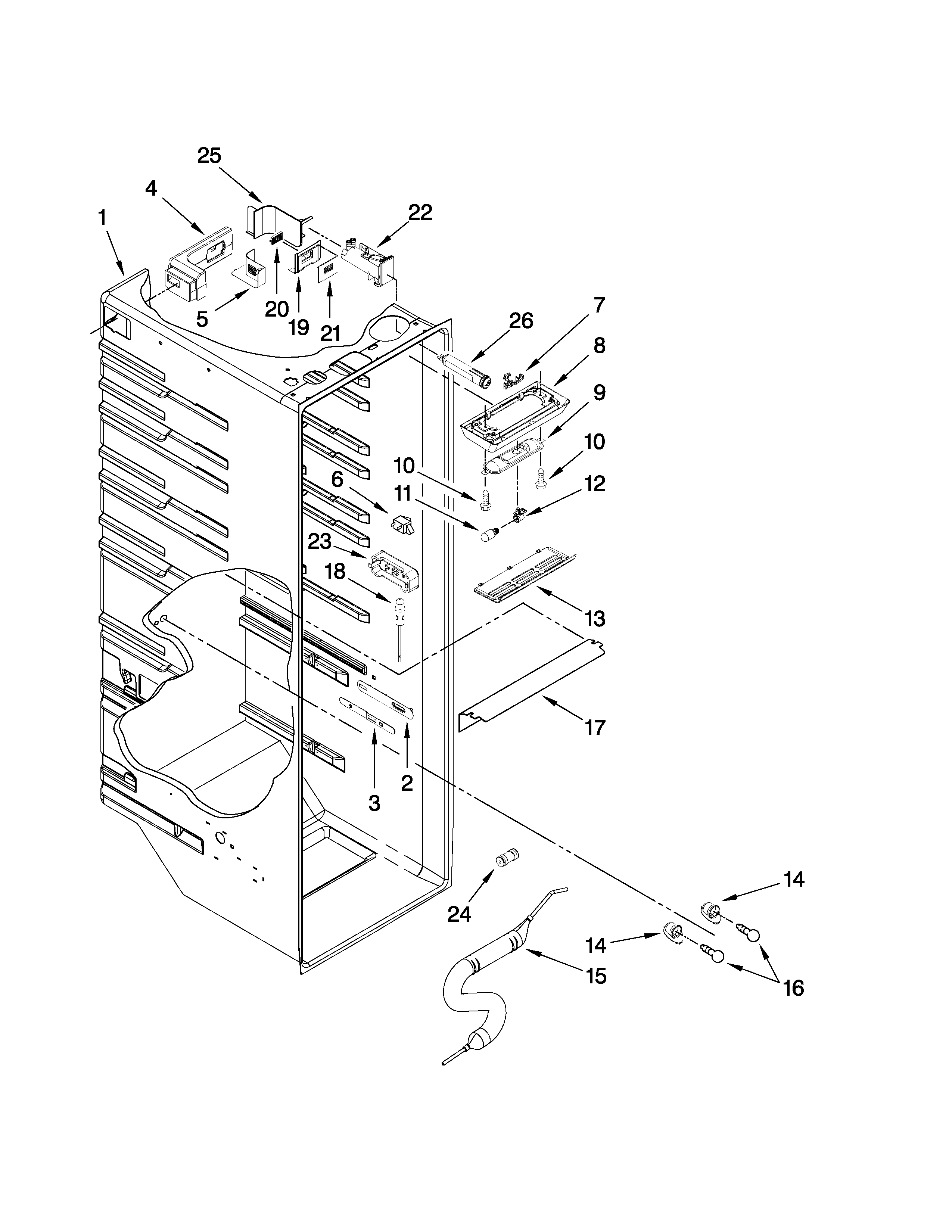 Whirlpool WSF26D3EXY00 refrigerator liner parts diagram