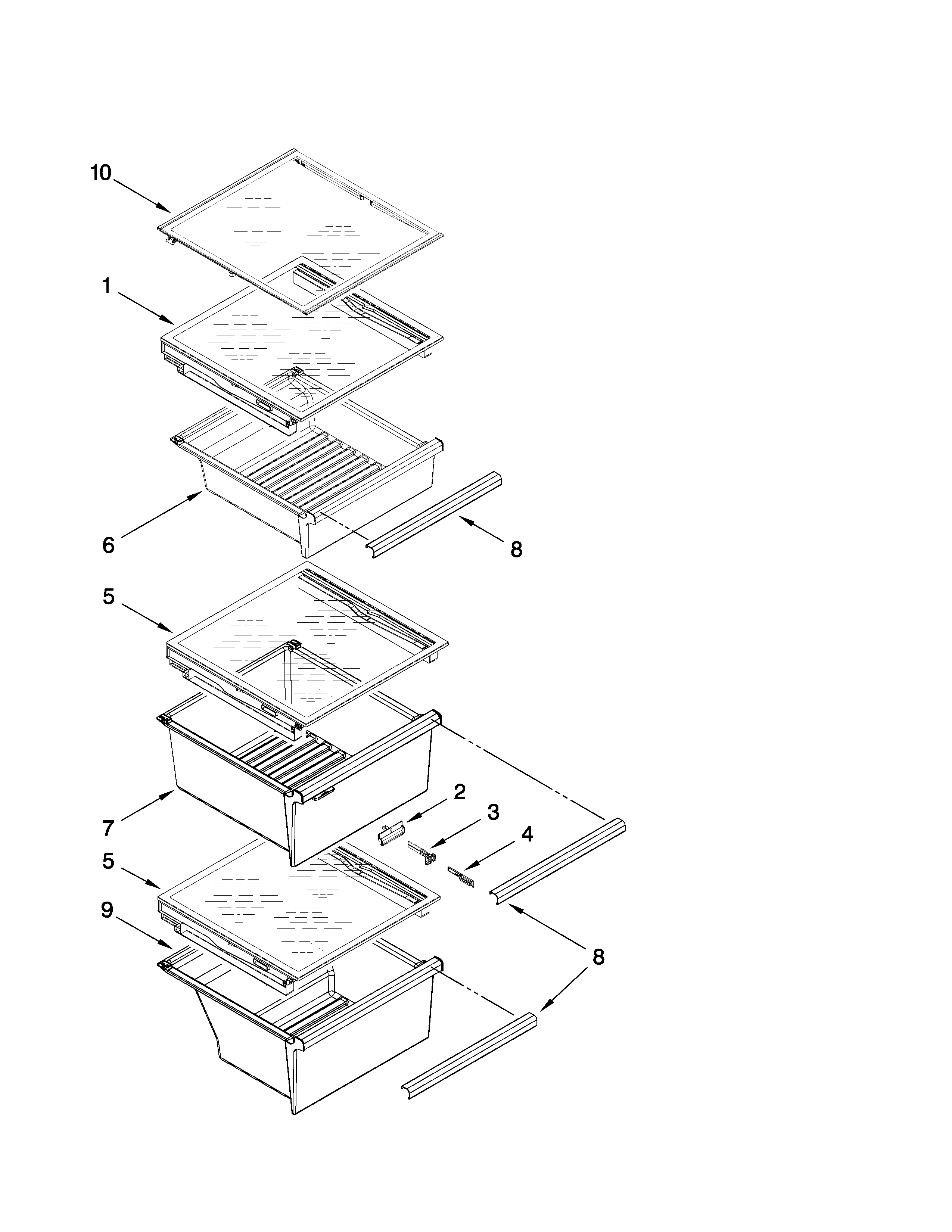 Whirlpool WSF26D3EXY00 refrigerator shelf parts diagram