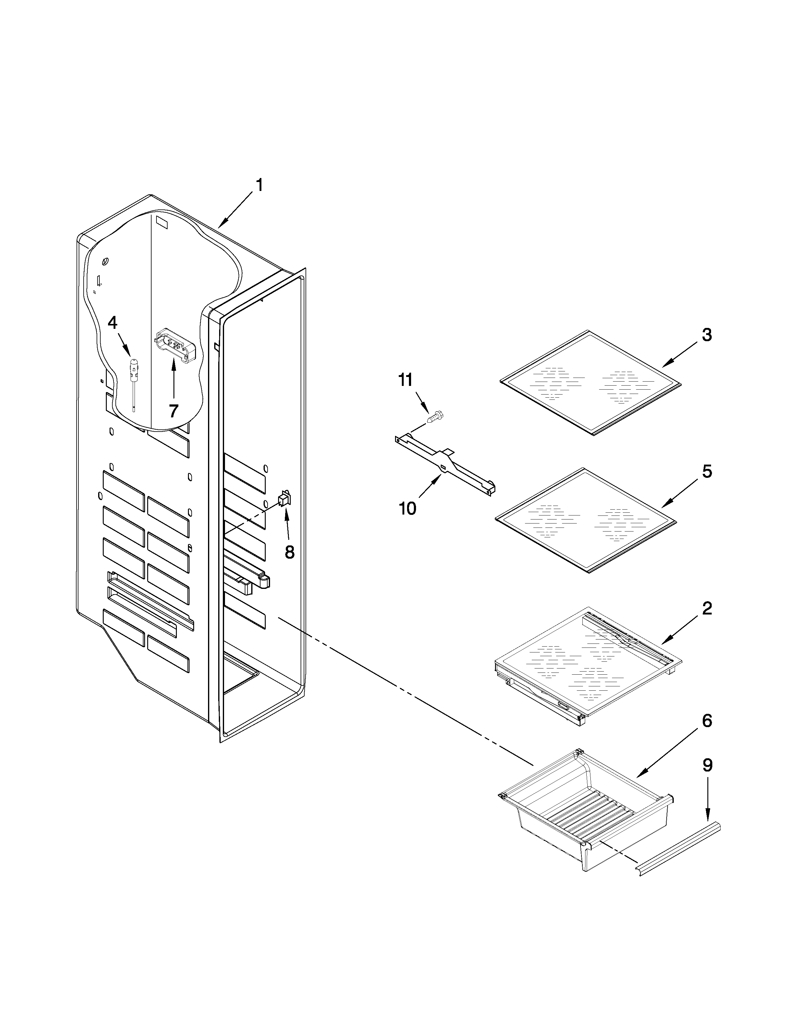 Whirlpool WSF26D3EXY00 freezer liner parts diagram