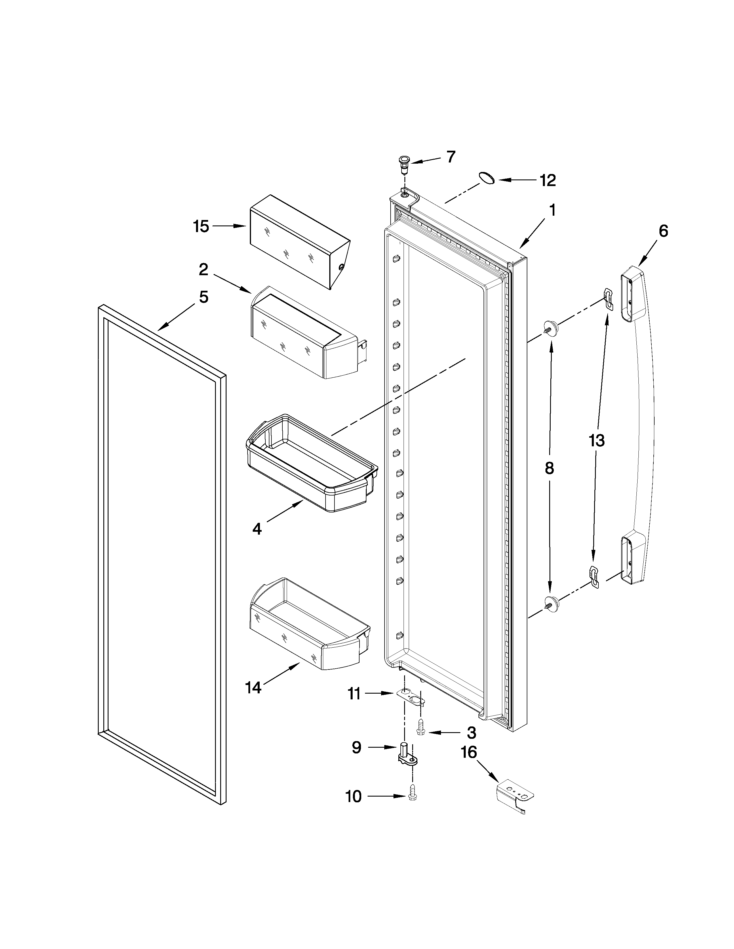 Whirlpool WSF26D3EXY00 refrigerator door parts diagram