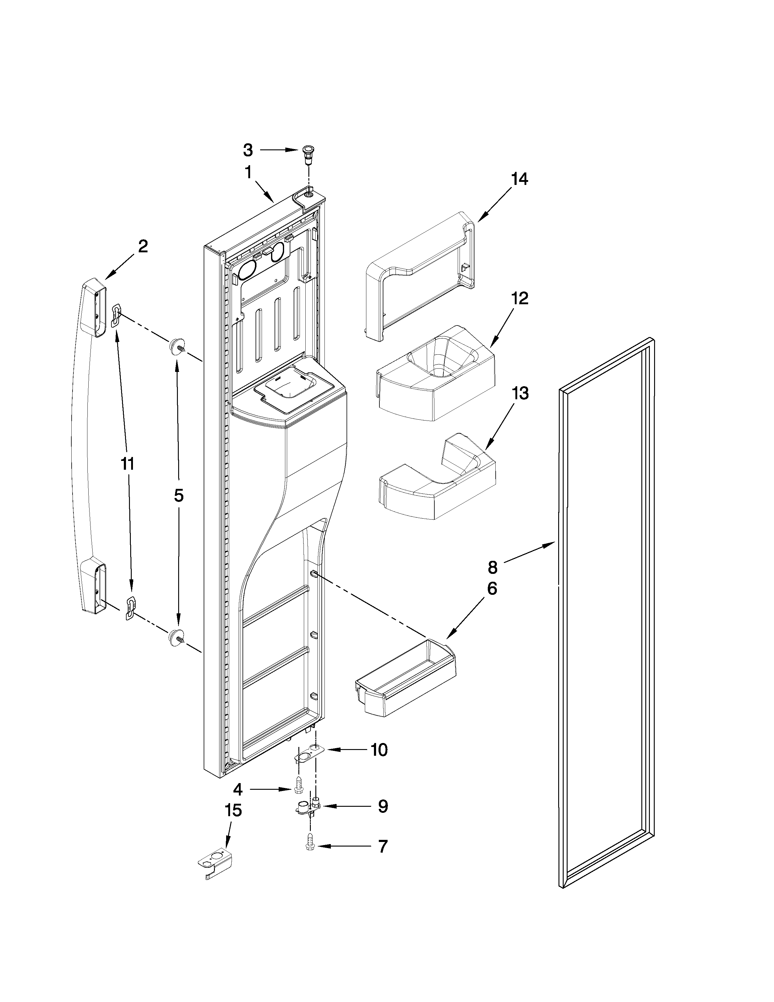 Whirlpool WSF26D3EXY00 freezer door parts diagram
