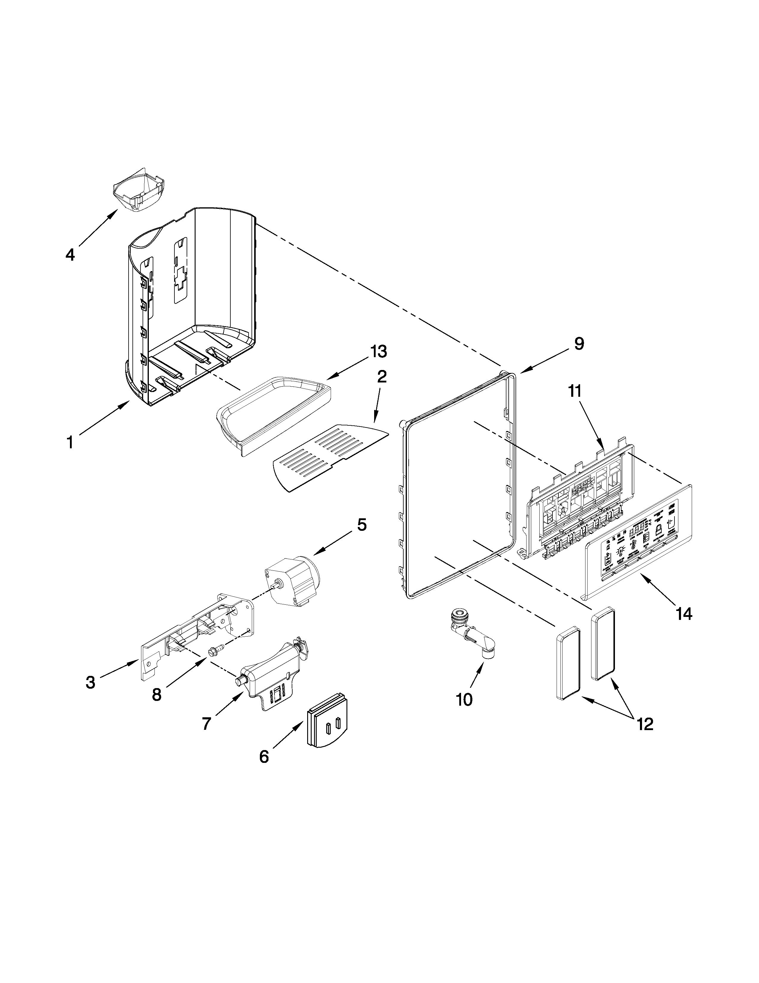Whirlpool WSF26D3EXY00 dispenser front parts diagram
