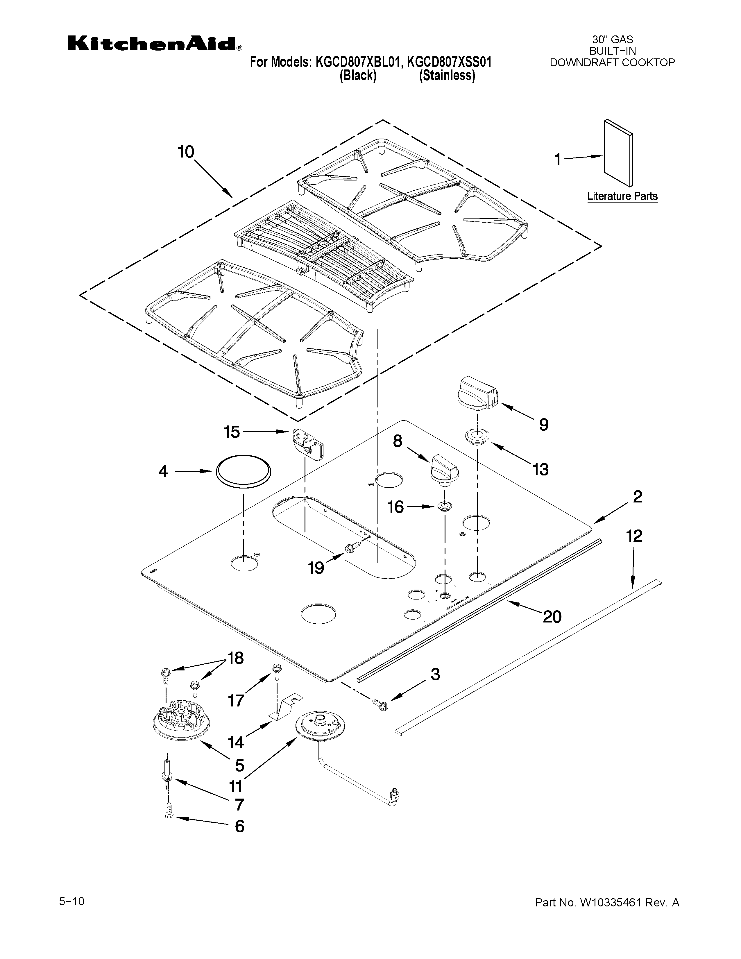 KitchenAid KGCD807XSS01 cooktop parts diagram