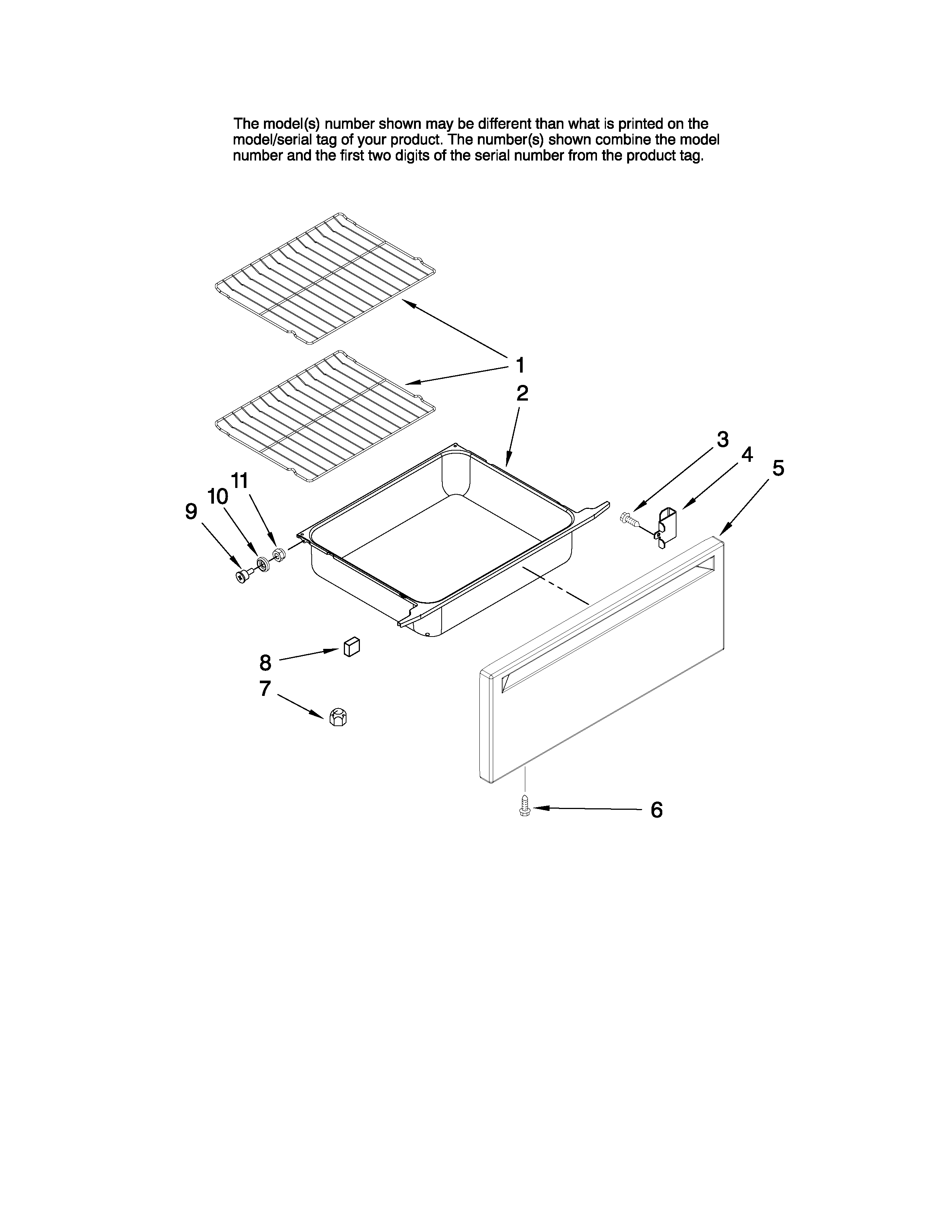 Maytag MER5752BAB15 drawer and rack parts diagram