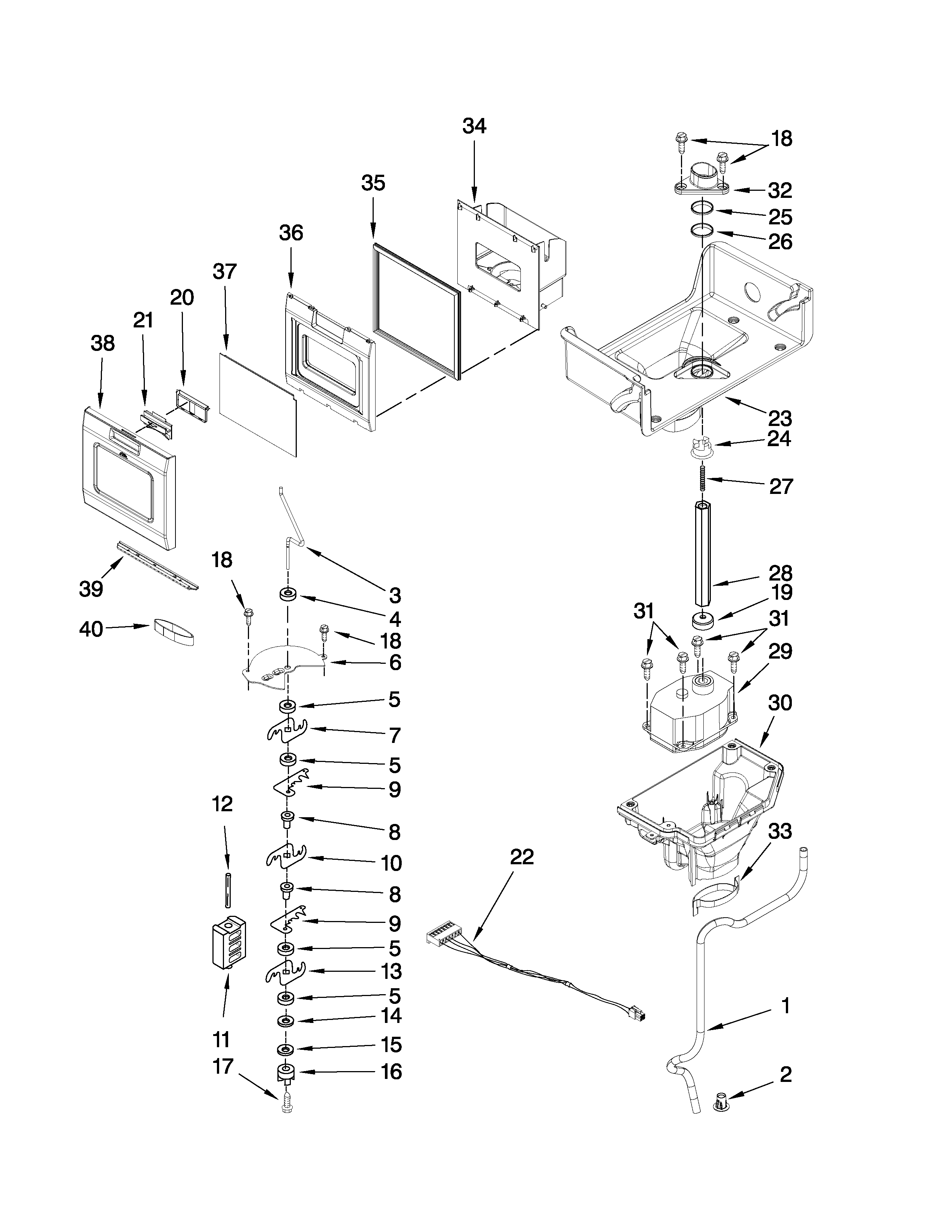 Maytag MFT2771WEW1 motor and ice container parts diagram