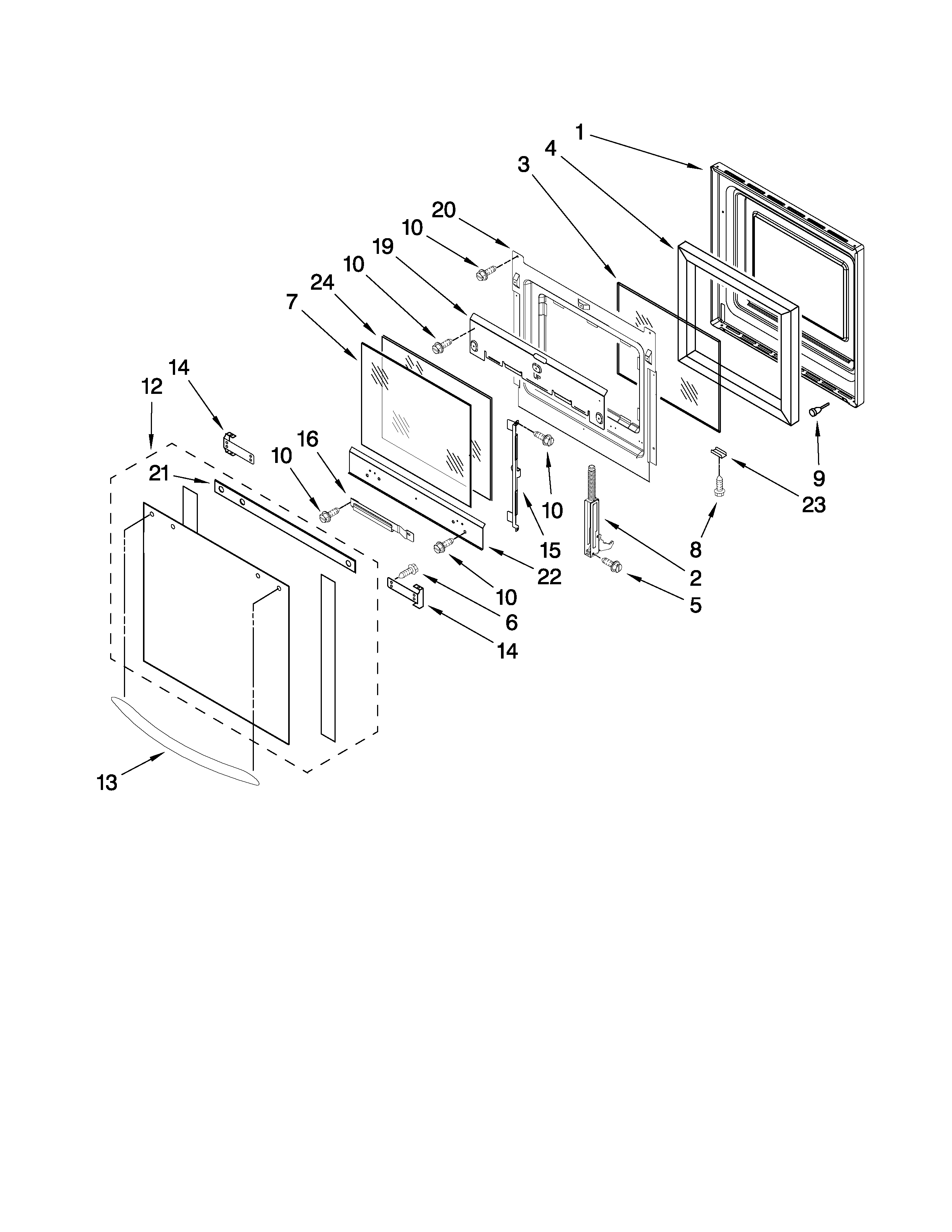 KitchenAid KEBC147VSS02 oven door parts diagram