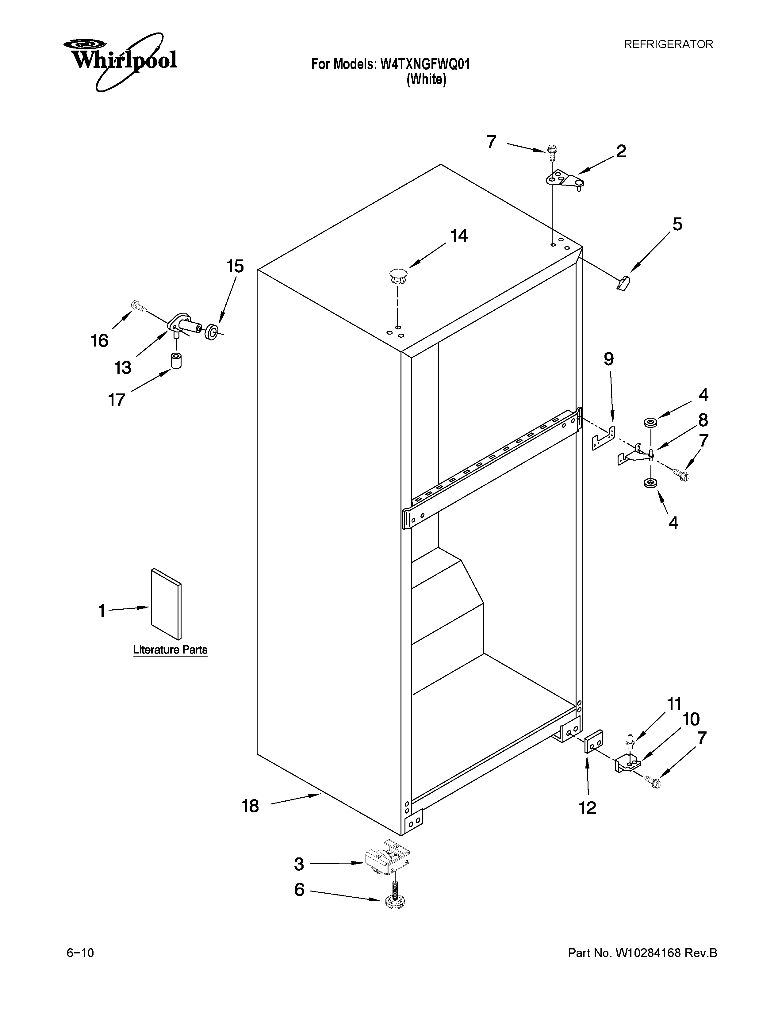 Whirlpool W4TXNGFWQ01 cabinet parts diagram