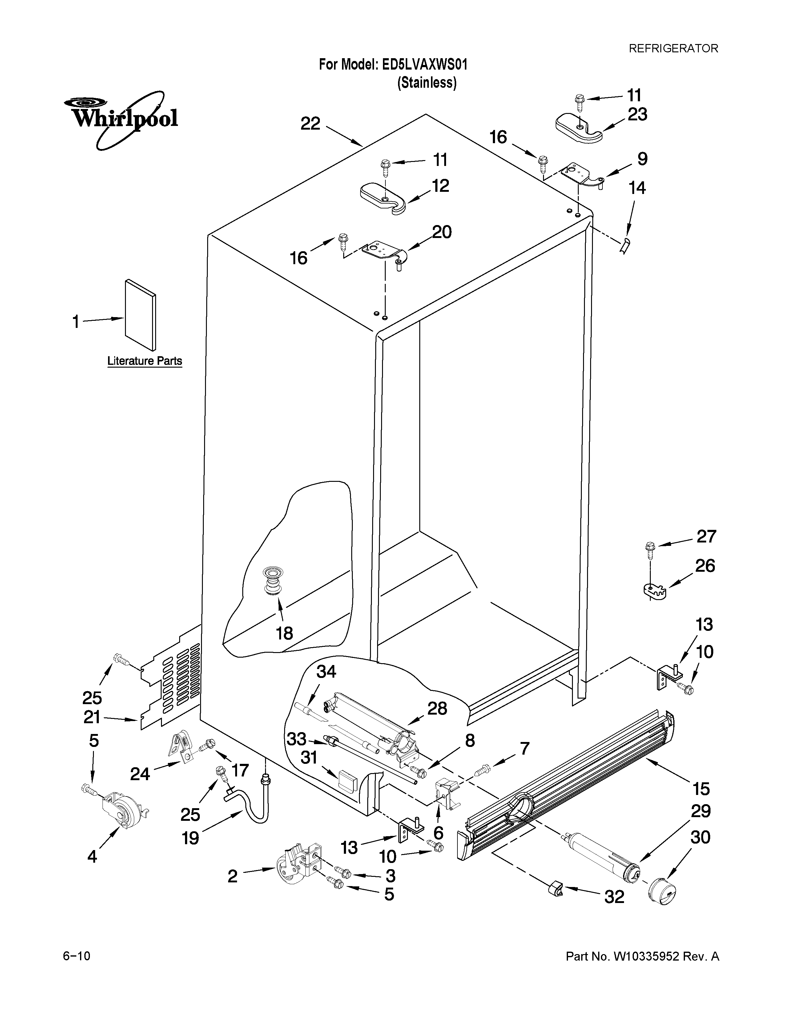Whirlpool ED5LVAXWS01 cabinet parts diagram