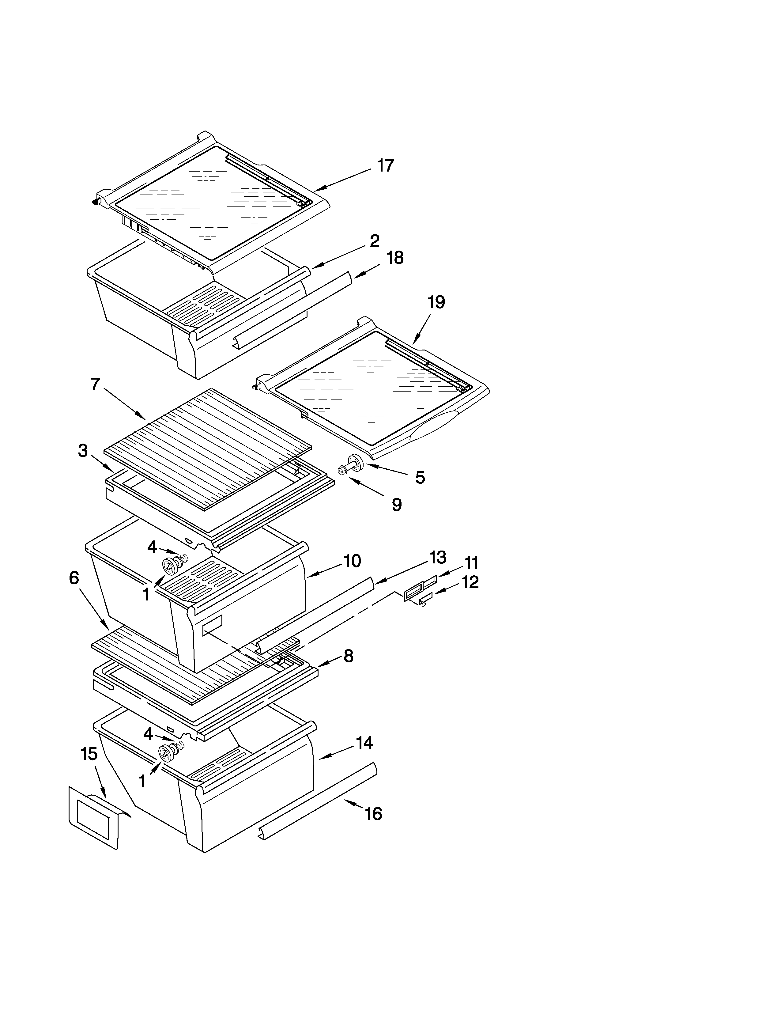 Whirlpool ED5LVAXWS01 refrigerator shelf parts diagram