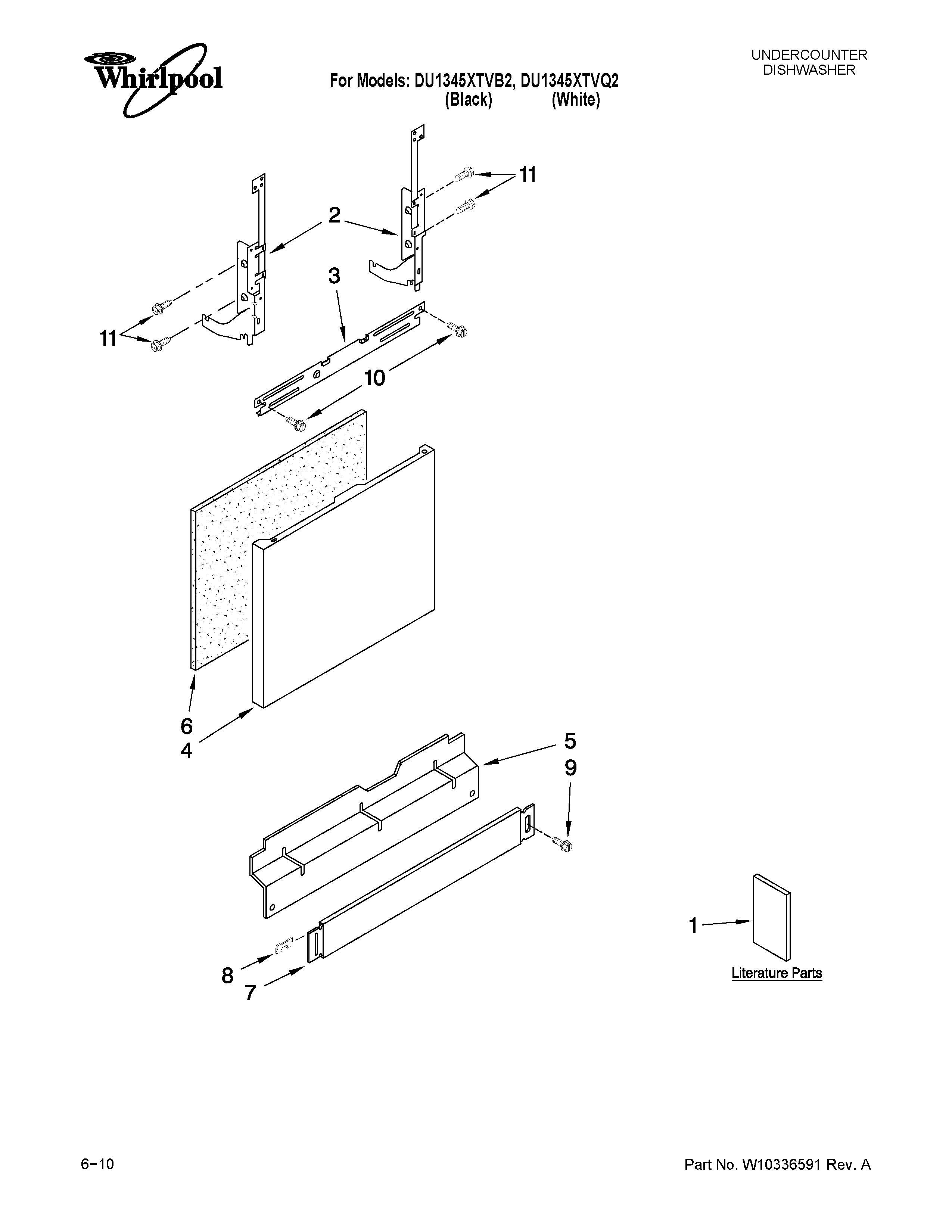Whirlpool DU1345XTVB2 door and panel parts diagram
