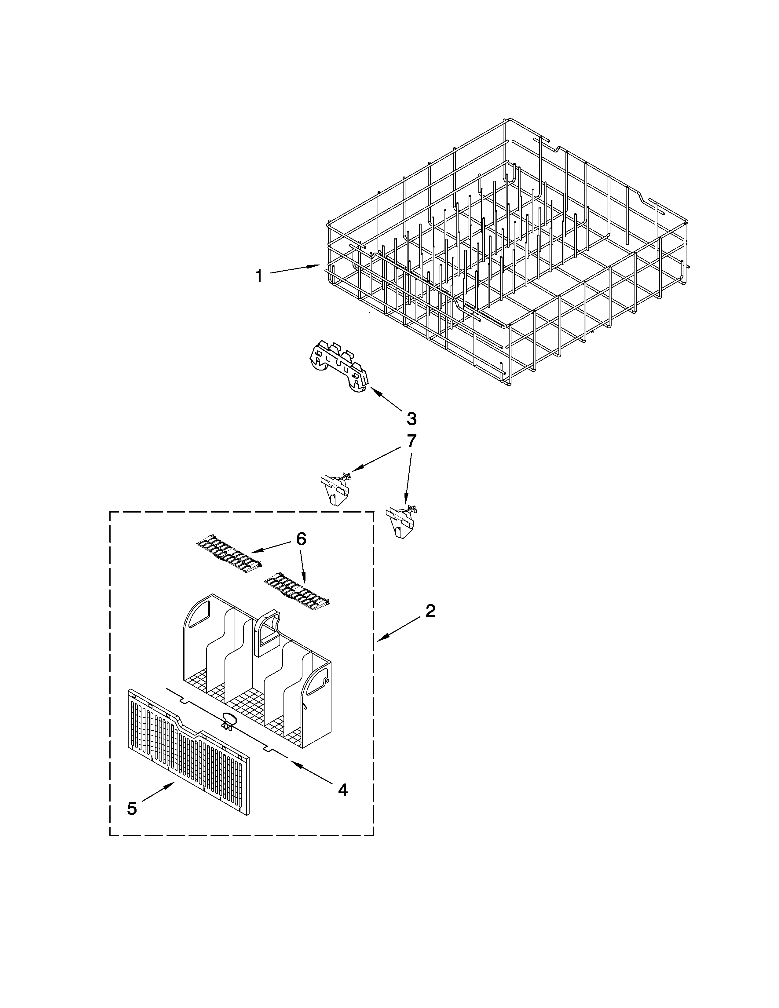 Whirlpool DU1345XTVB2 lower rack parts diagram