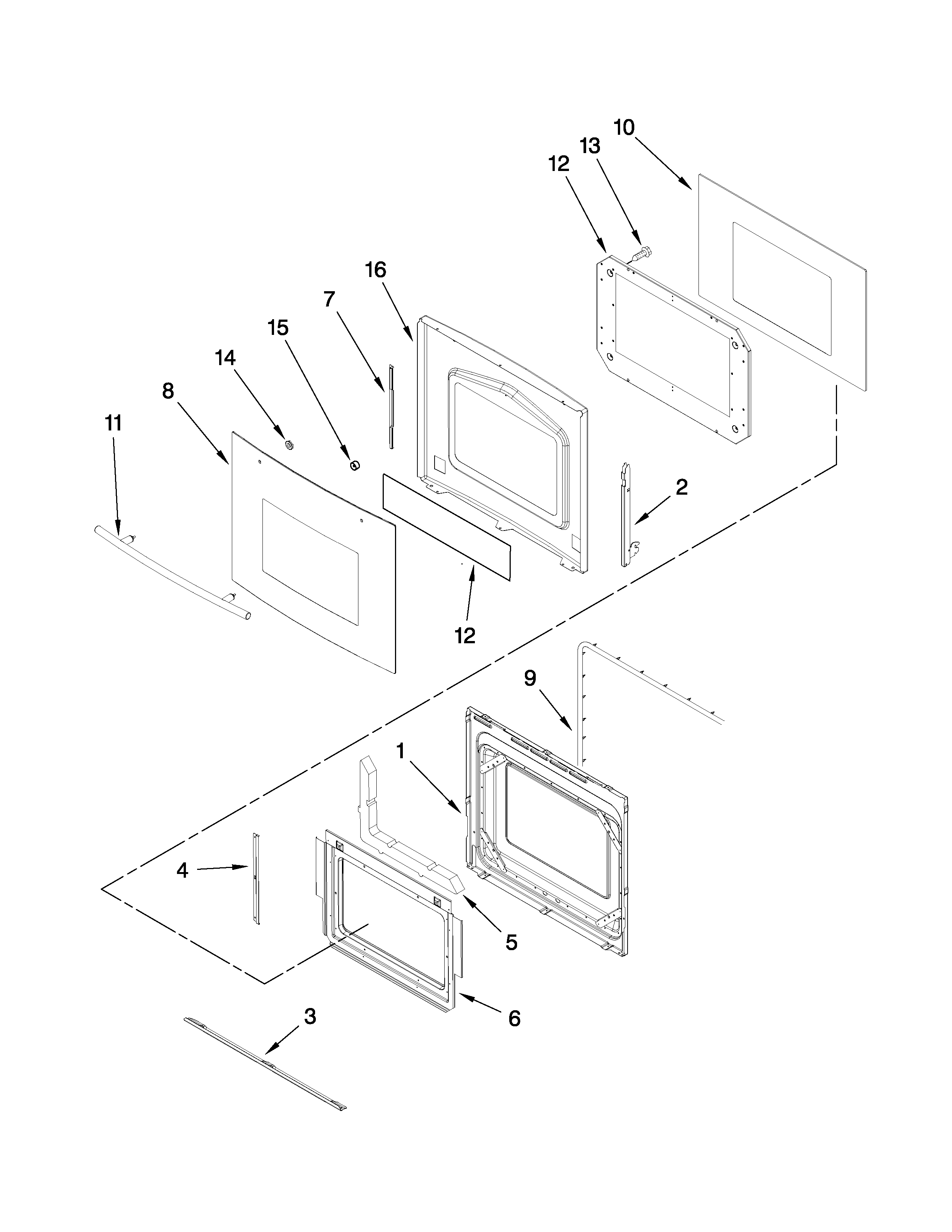 Jenn-Air JJW9630DDB32 lower oven door parts diagram