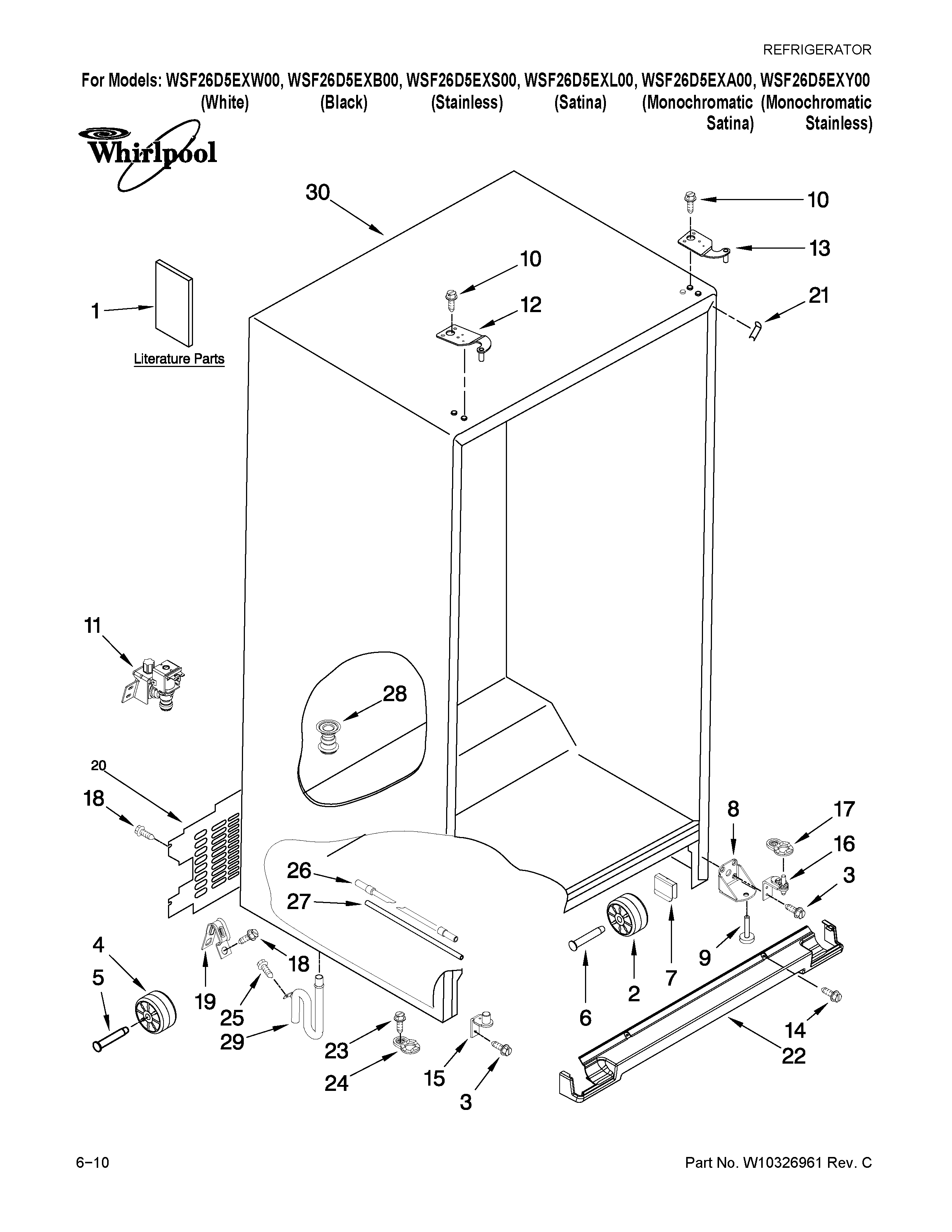 Whirlpool WSF26D5EXB00 cabinet parts diagram