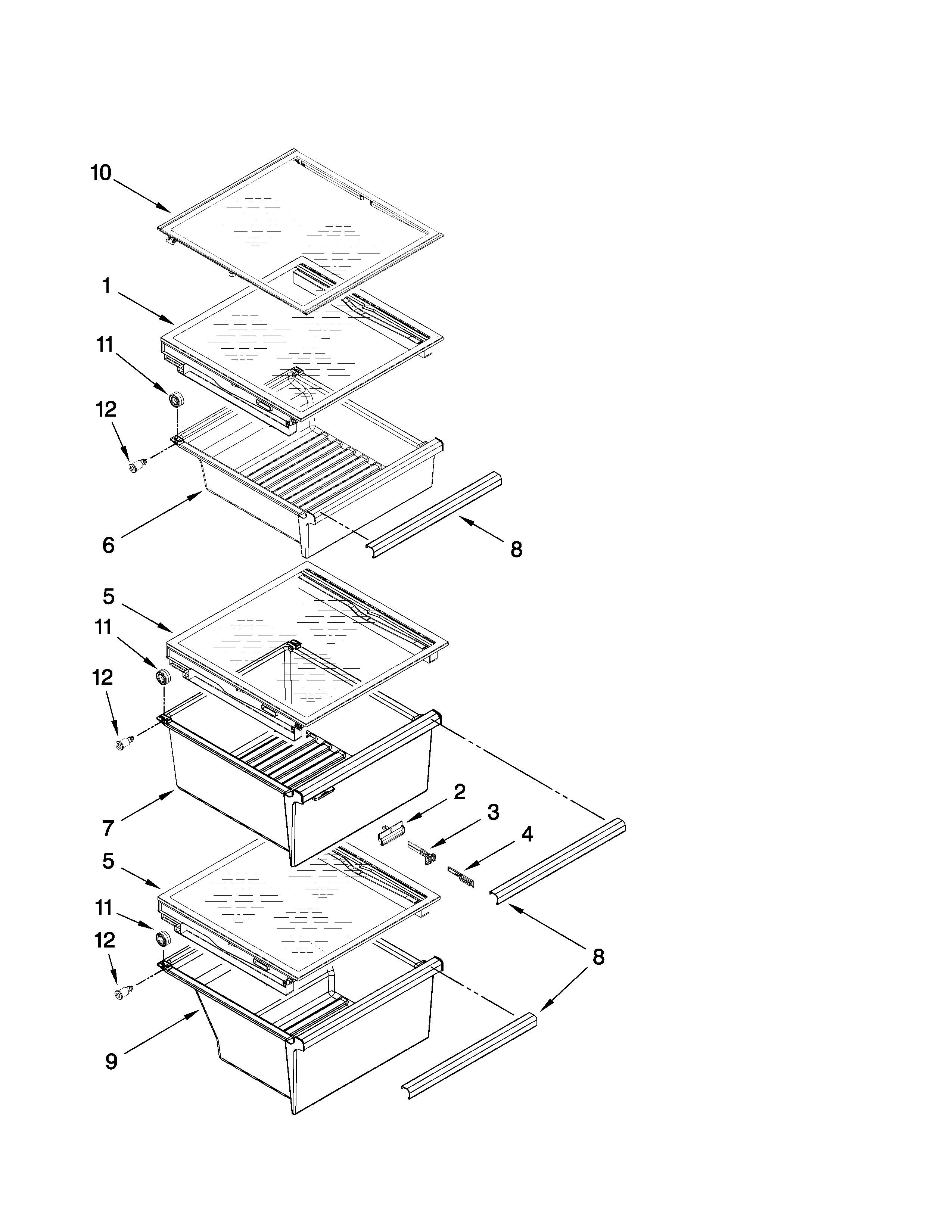 Whirlpool WSF26D5EXB00 refrigerator shelf parts diagram