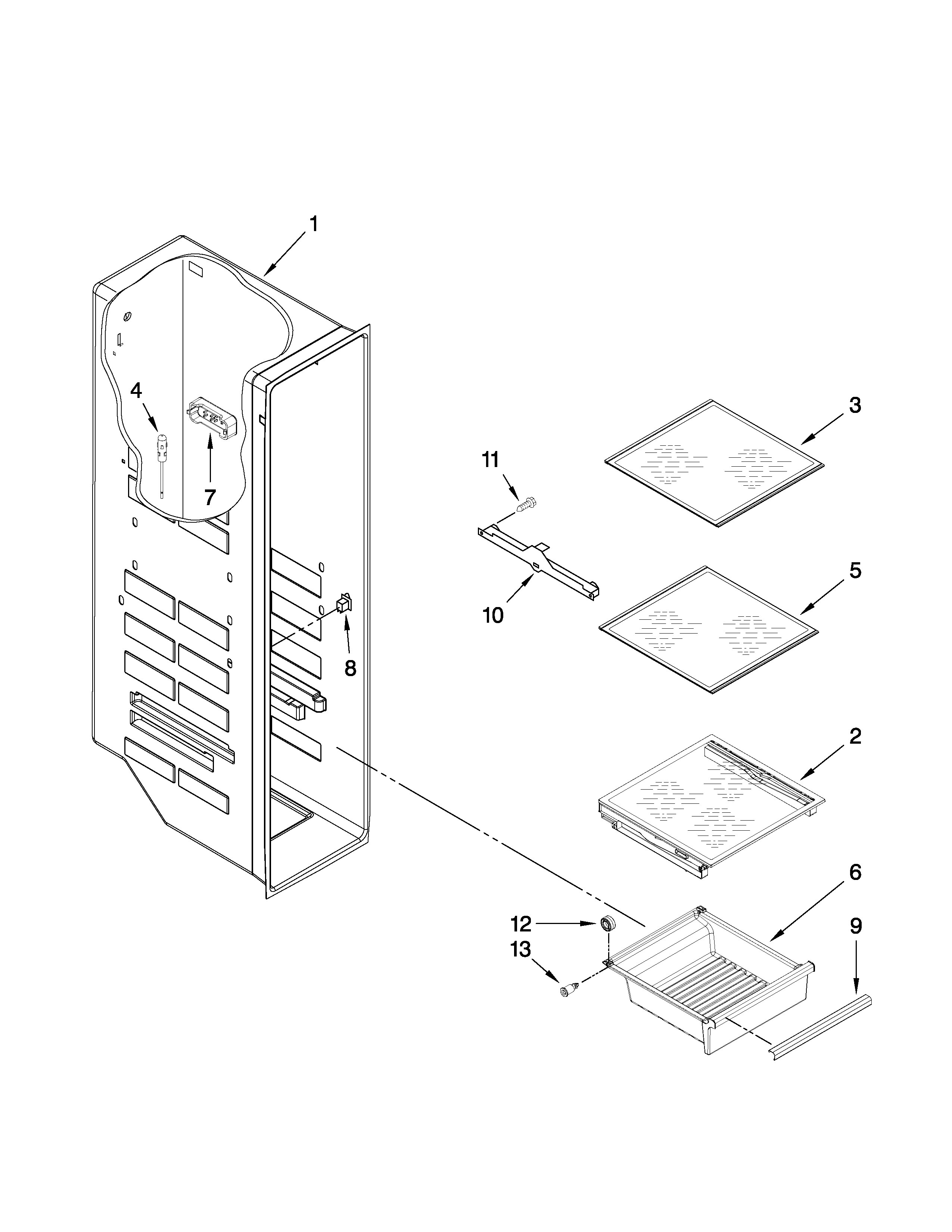 Whirlpool WSF26D5EXB00 freezer liner parts diagram