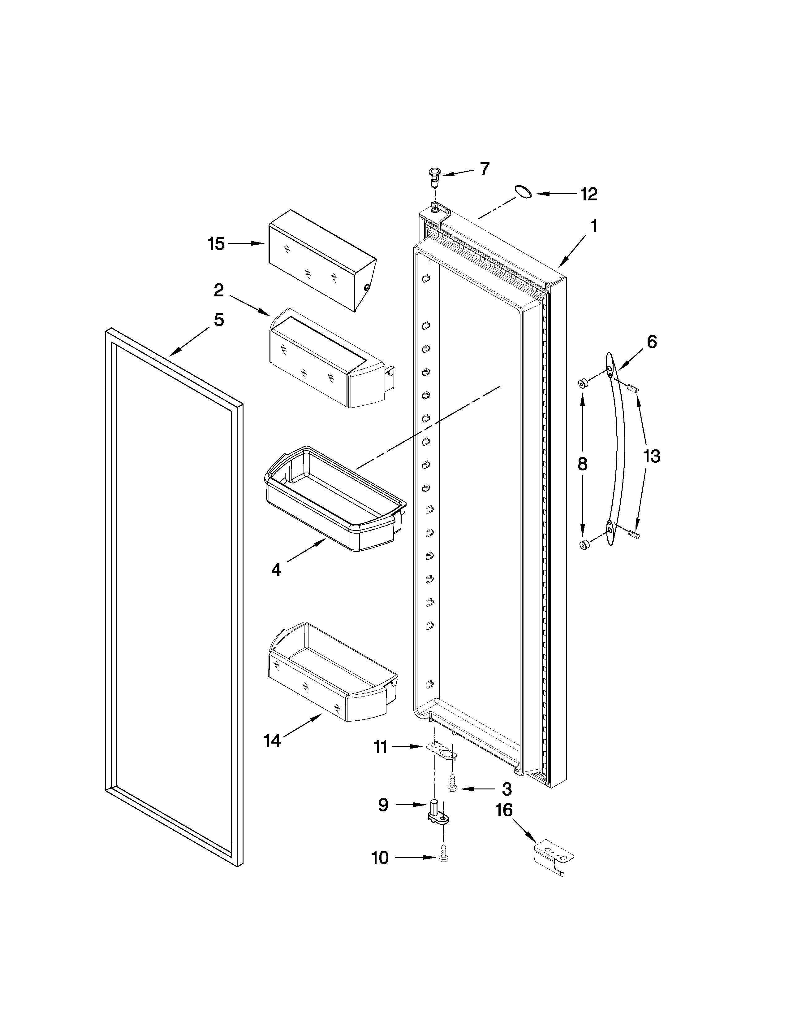 Whirlpool WSF26D5EXB00 refrigerator door parts diagram