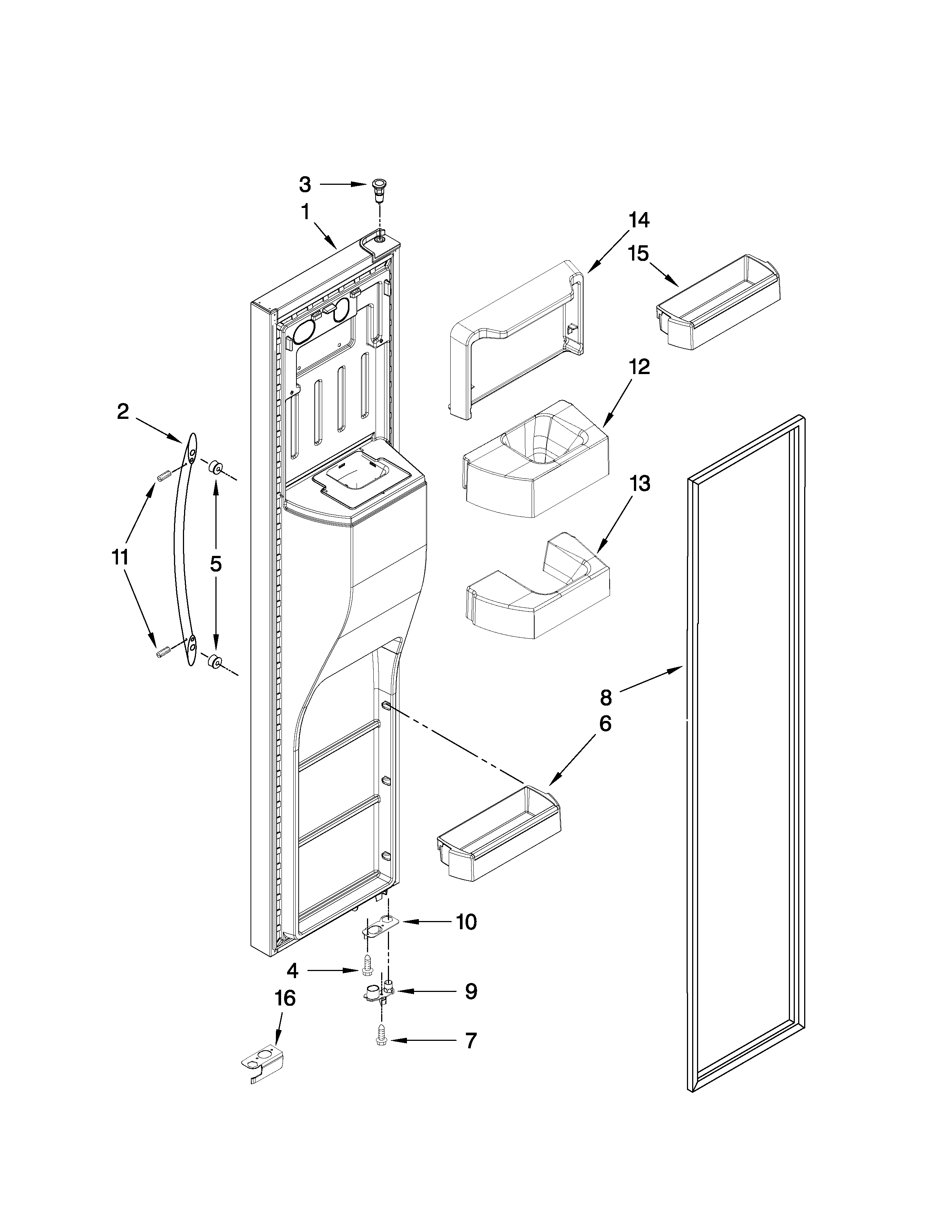 Whirlpool WSF26D5EXB00 freezer door parts diagram