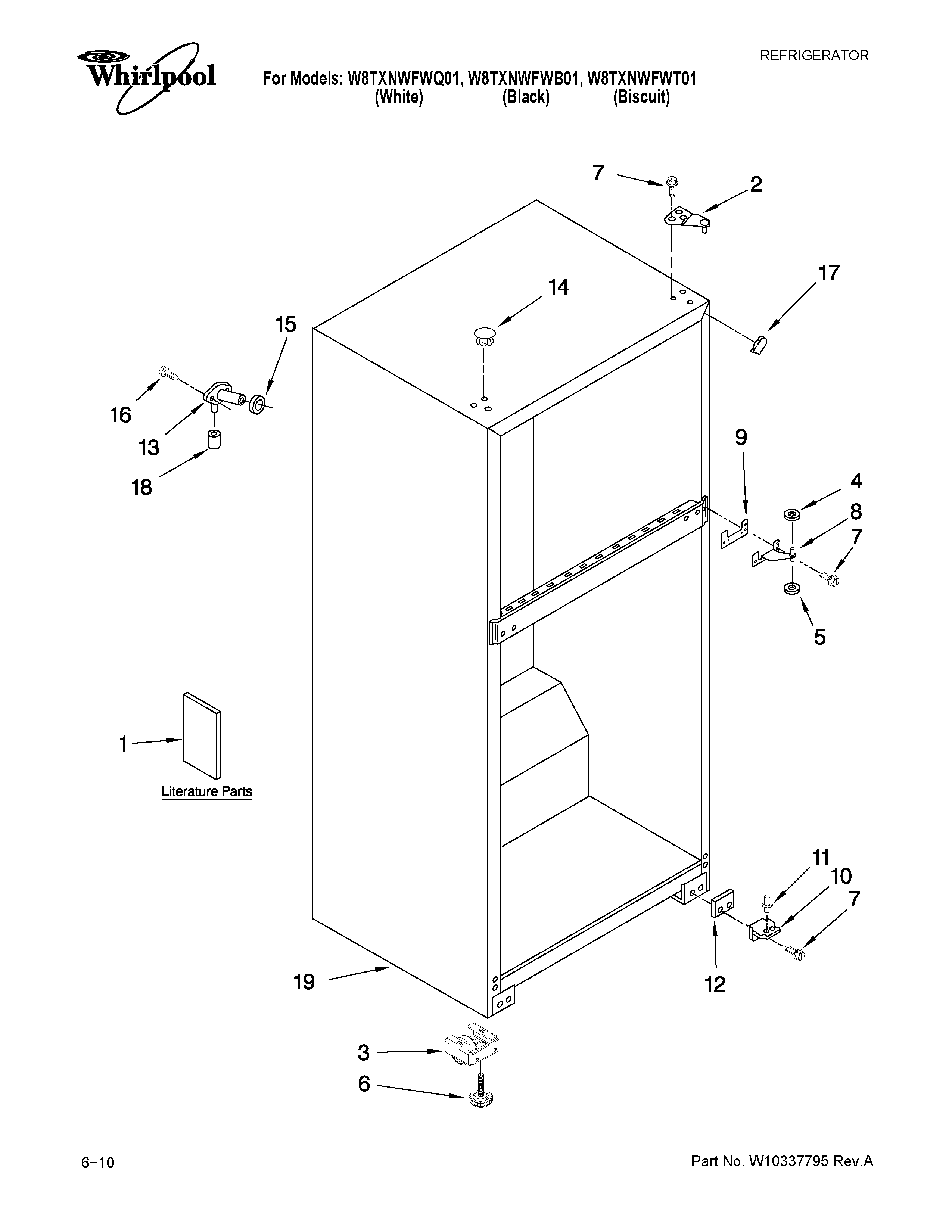 Whirlpool W8TXNWFWB01 cabinet parts diagram