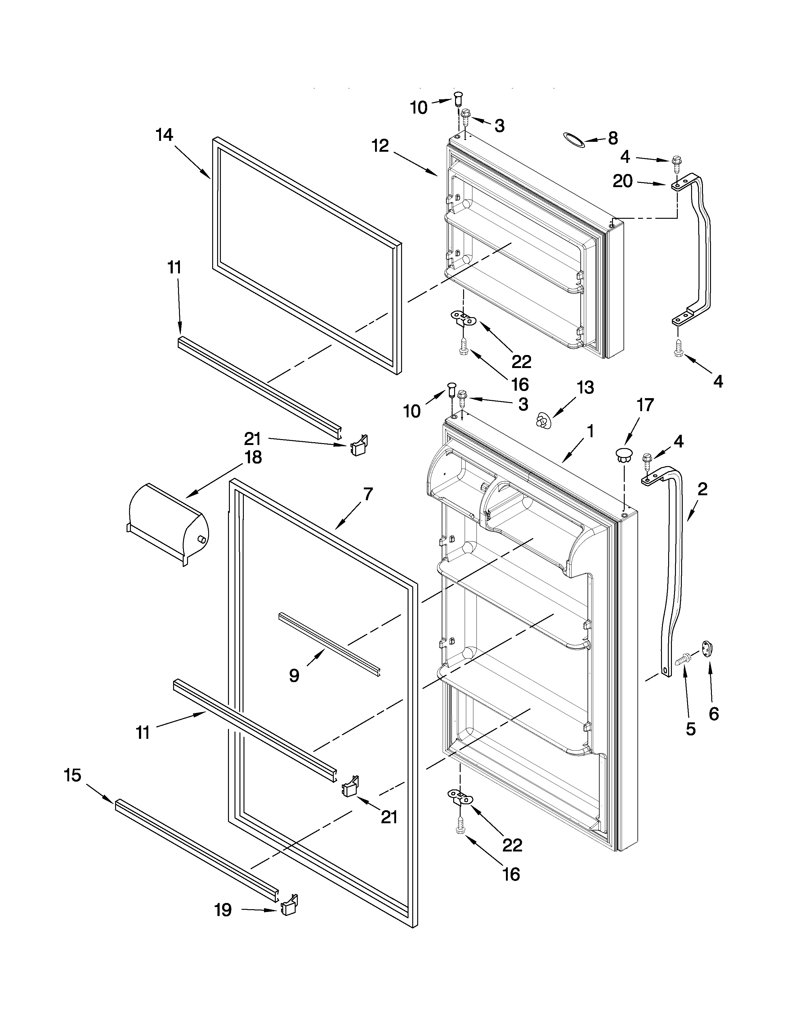 Whirlpool W8TXNWFWB01 door parts diagram
