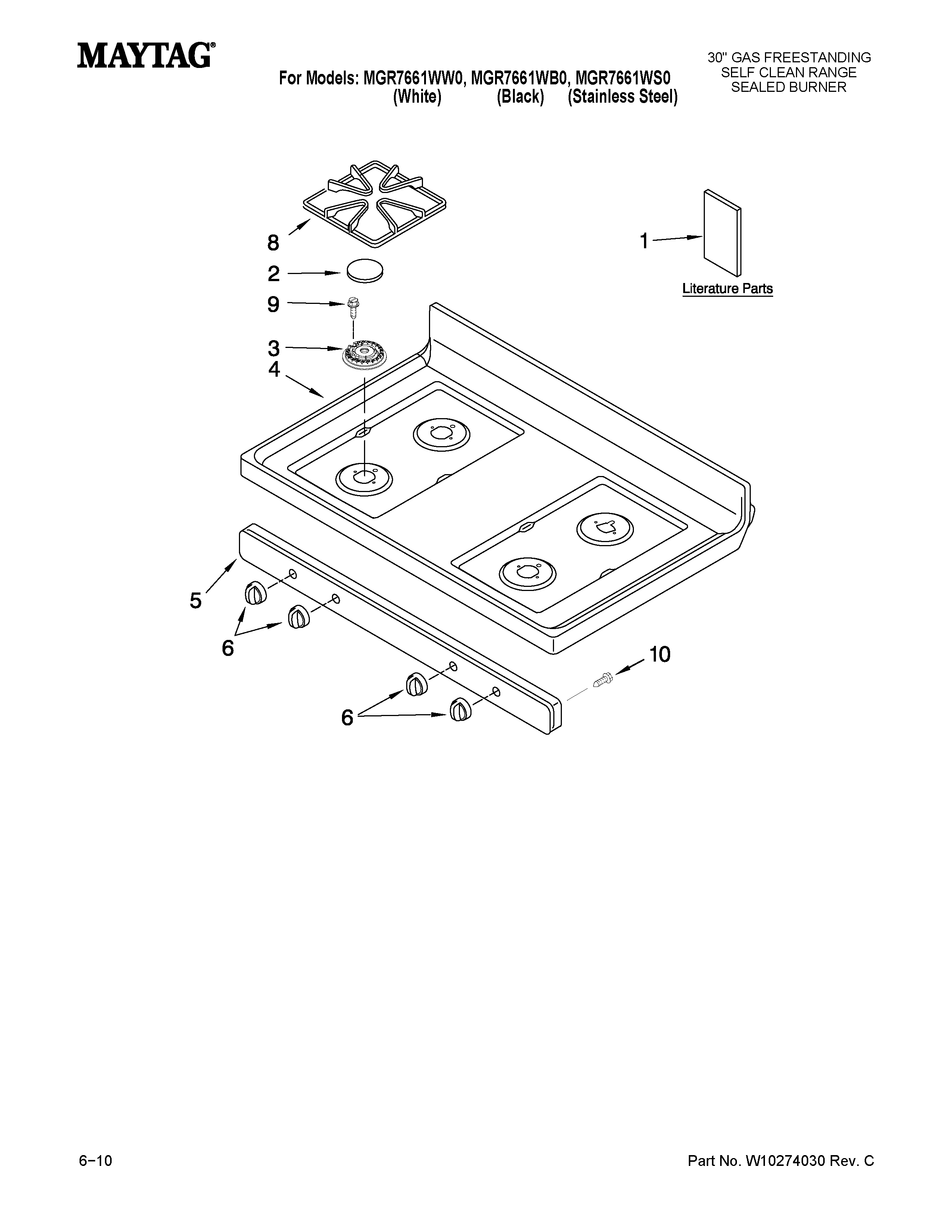 Maytag MGR7661WS0 cooktop parts diagram
