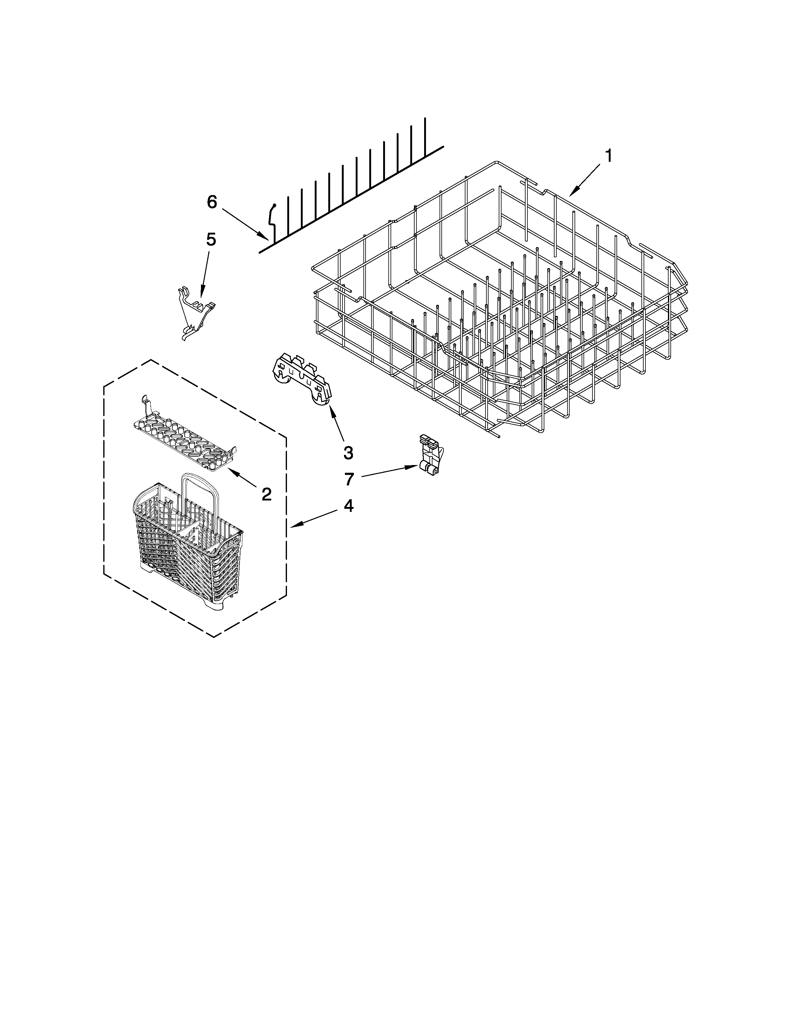 Jenn-Air JDB3650AWF2 lower rack parts diagram