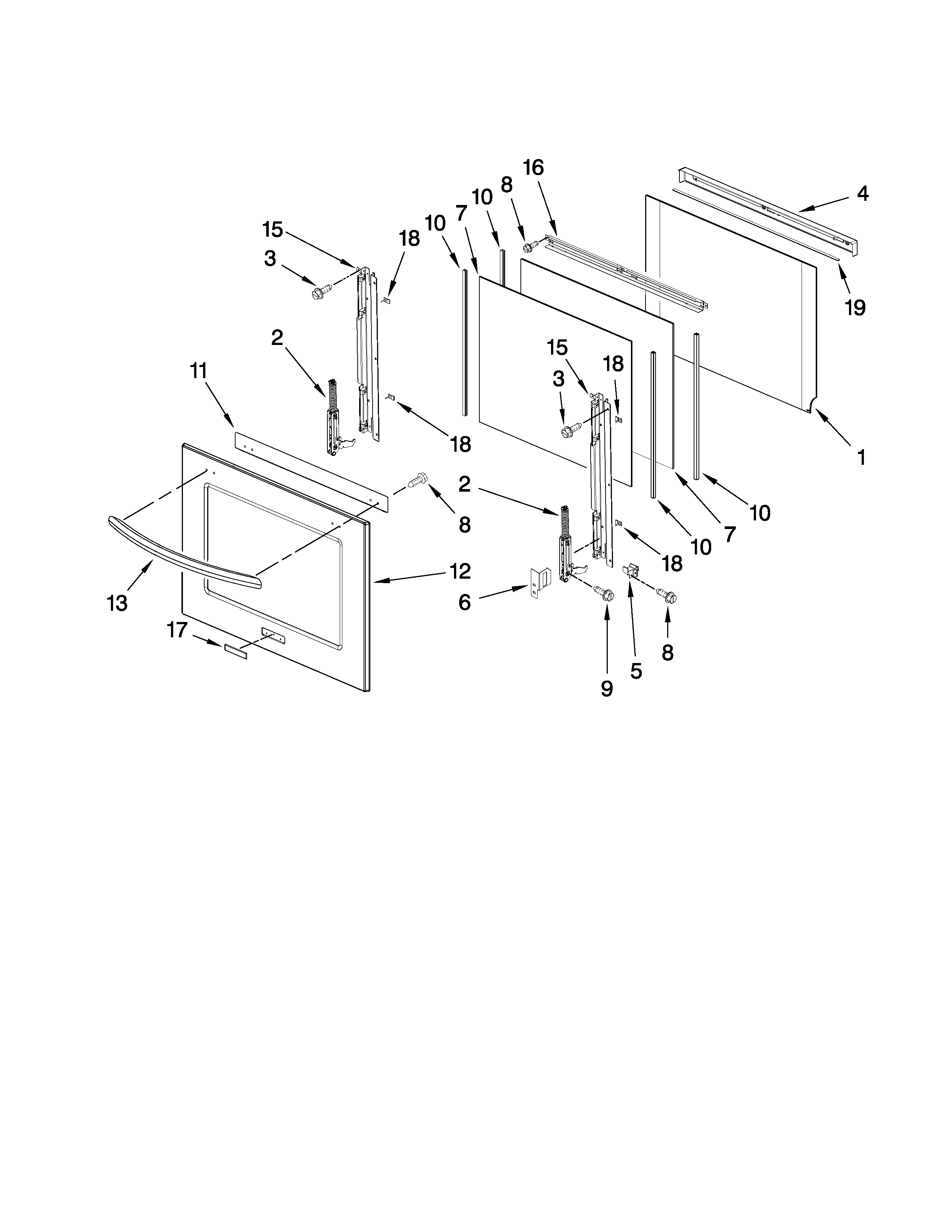 KitchenAid KEBS208SSS02 oven door parts diagram